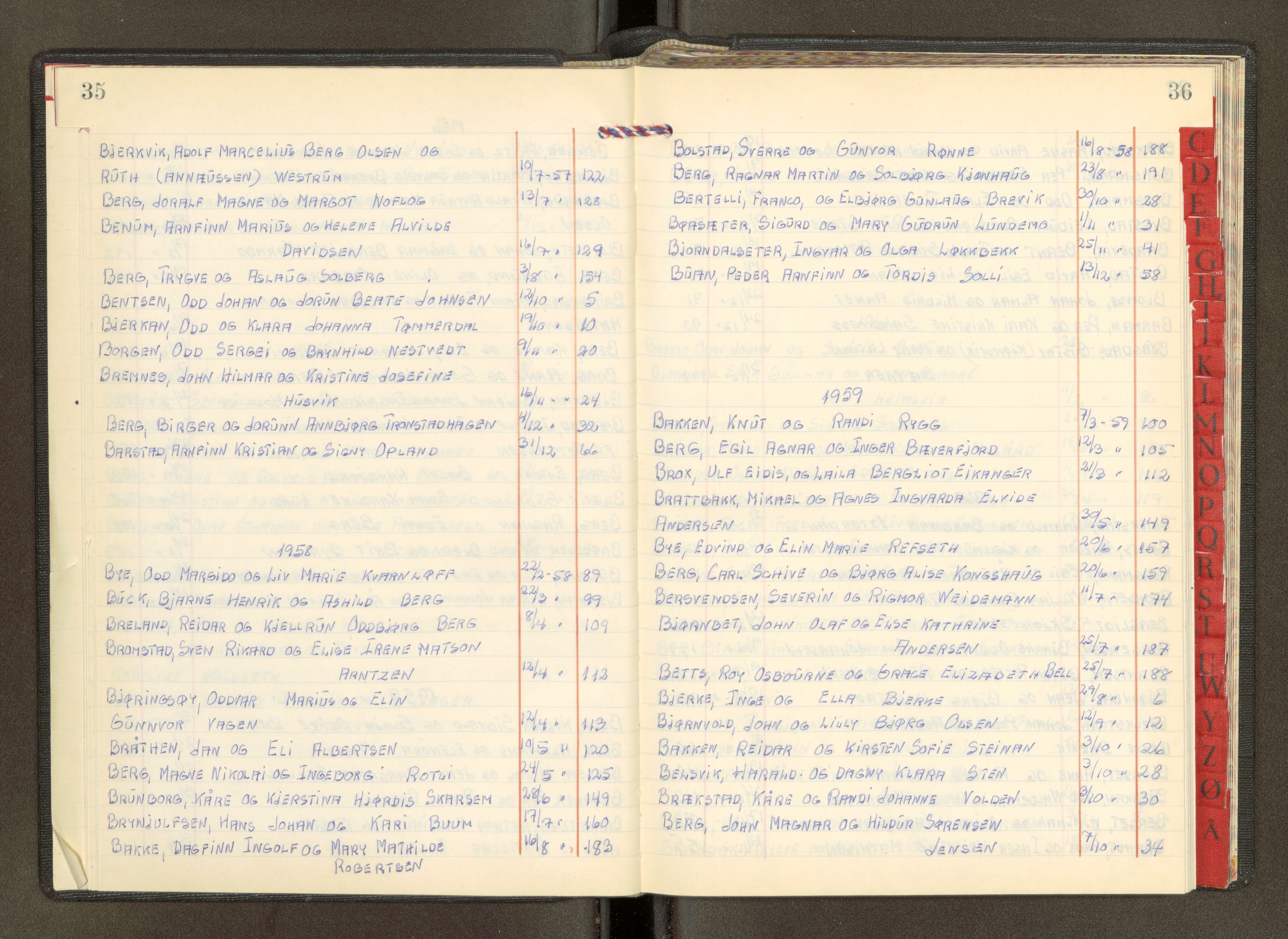 Trondheim byfogd, AV/SAT-A-0003/1/6/6Da/L0002: Register til vigselbøker, 1944-1966, p. 35-36