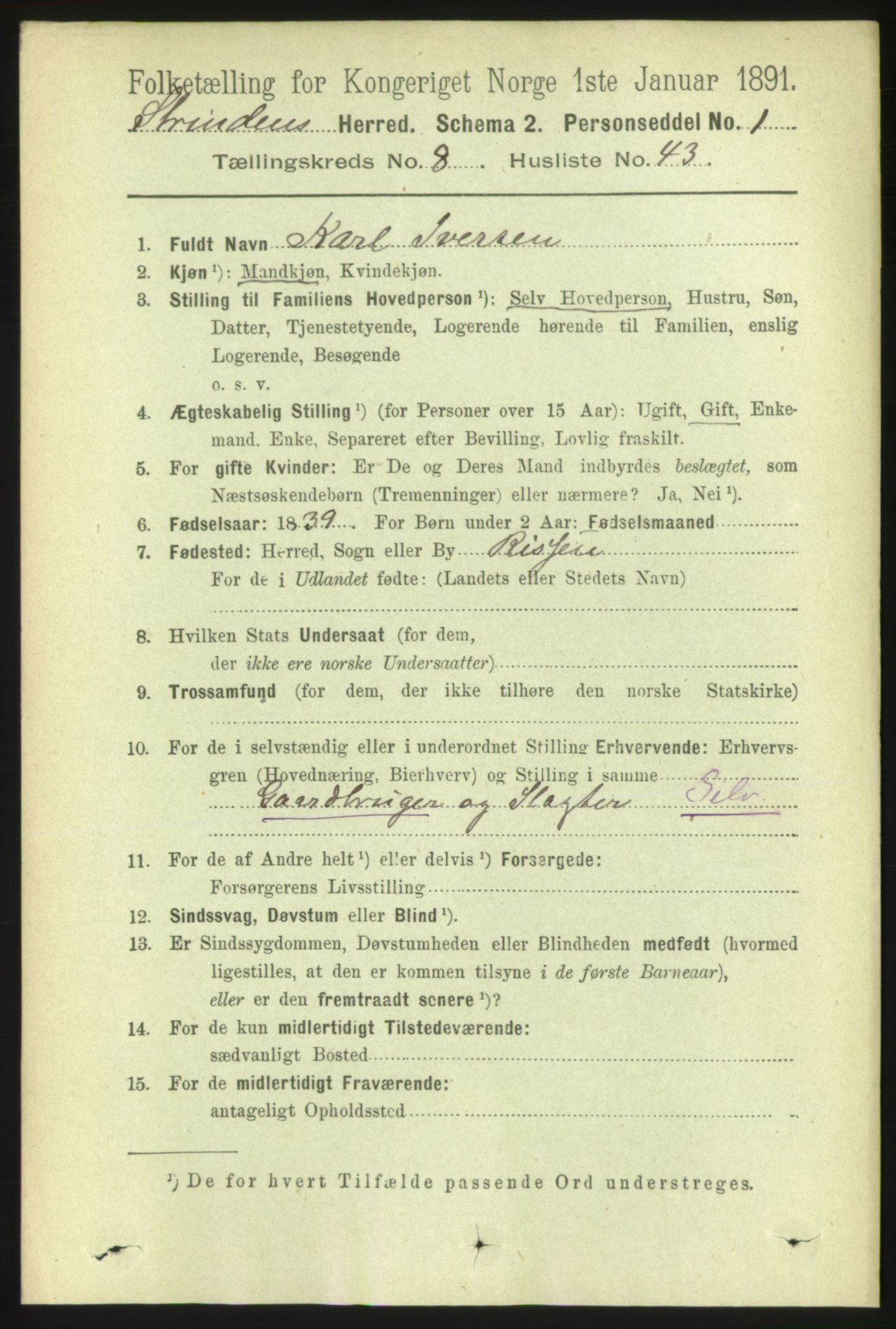 RA, 1891 census for 1660 Strinda, 1891, p. 7349