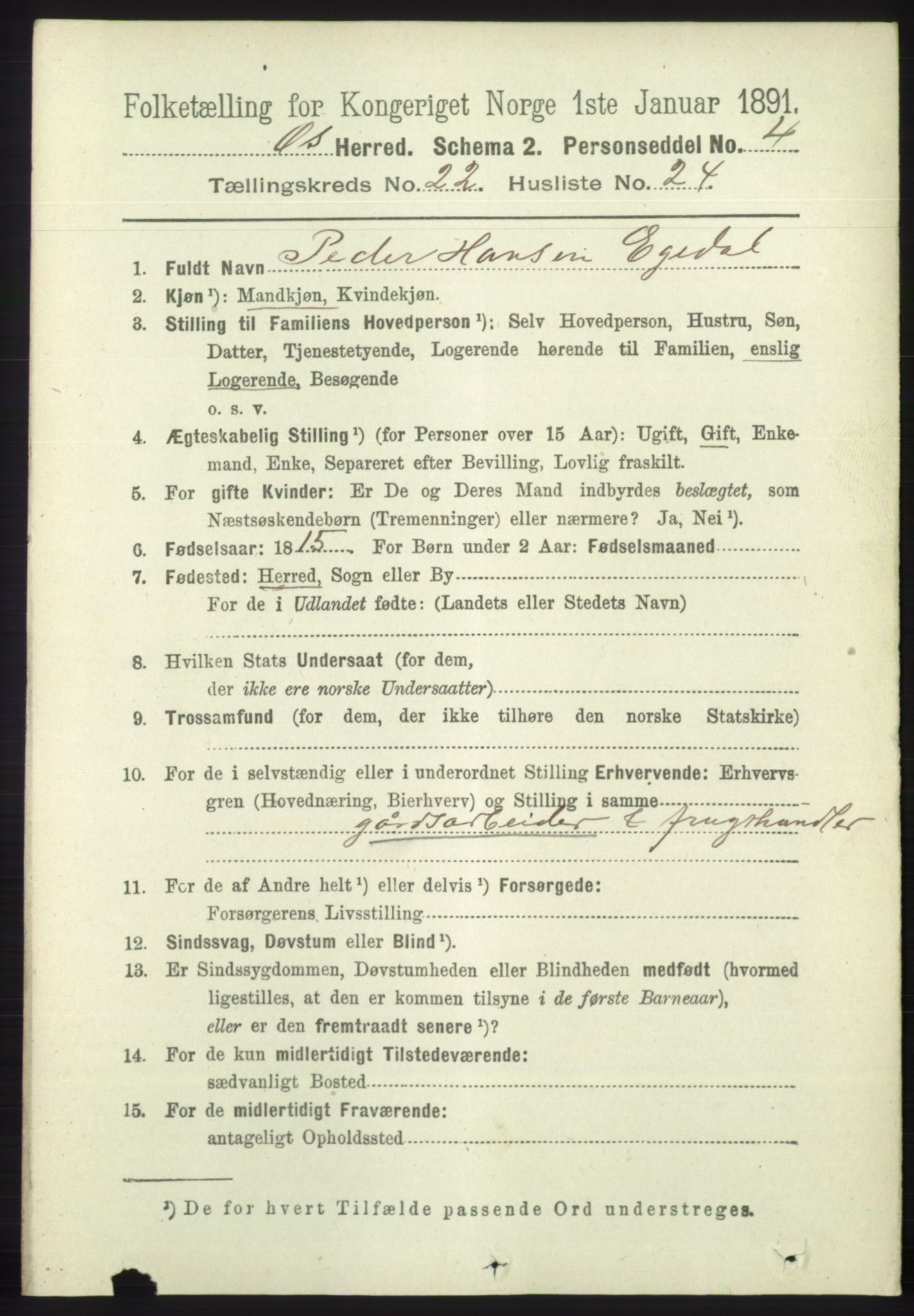 RA, 1891 census for 1243 Os, 1891, p. 5039