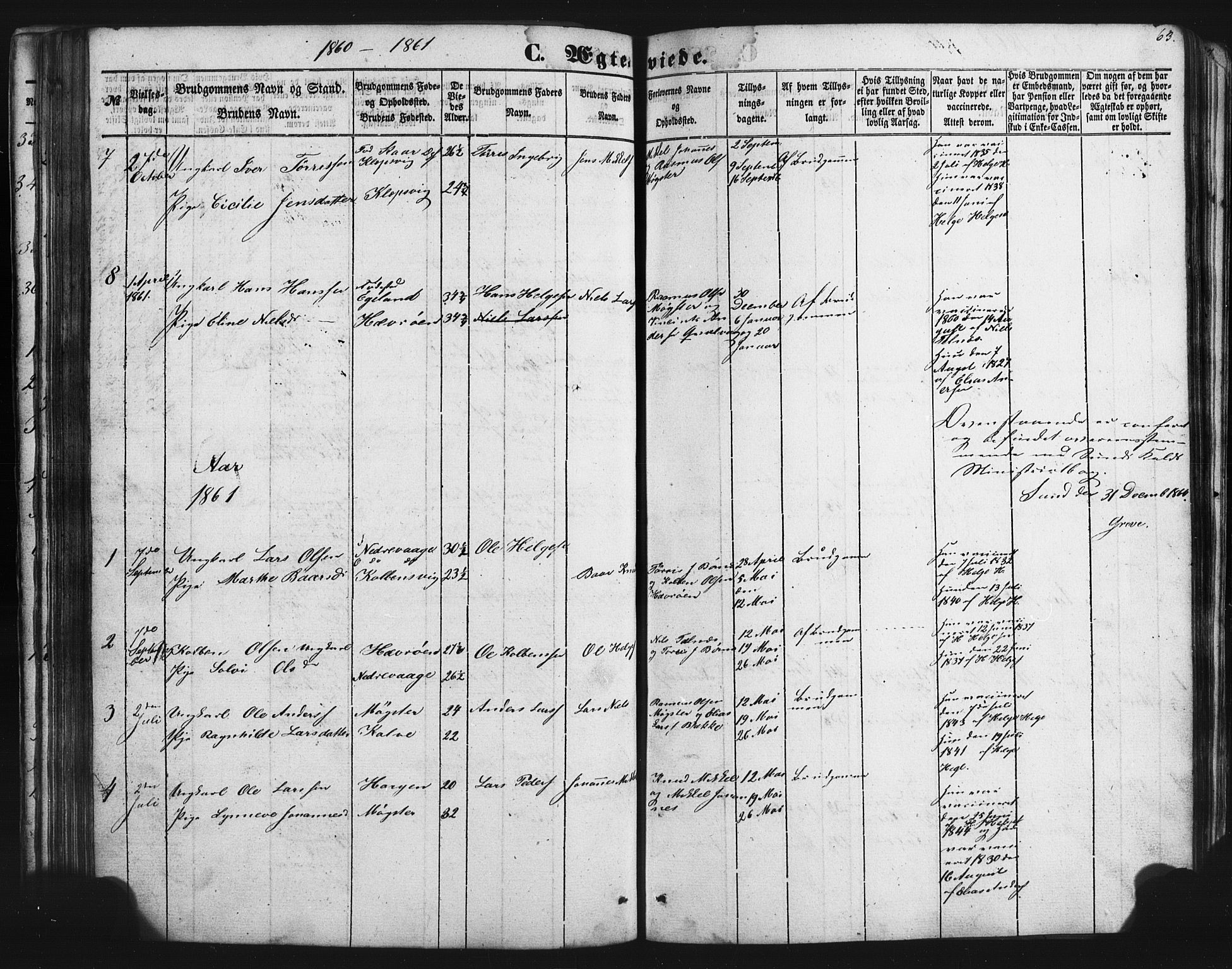 Austevoll Sokneprestembete, SAB/A-74201/H/Hab: Parish register (copy) no. B 1, 1852-1864, p. 63