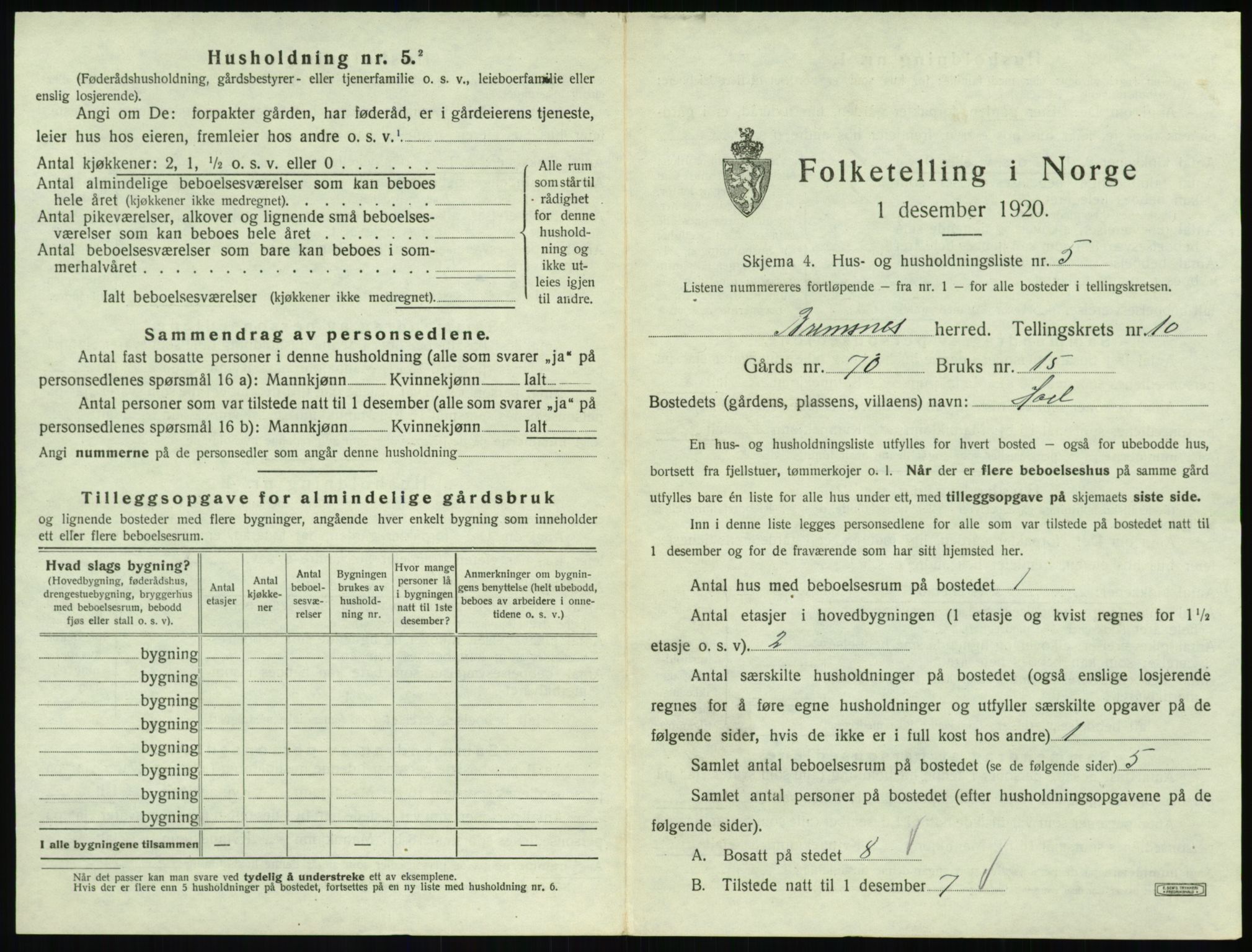 SAT, 1920 census for Bremsnes, 1920, p. 1175