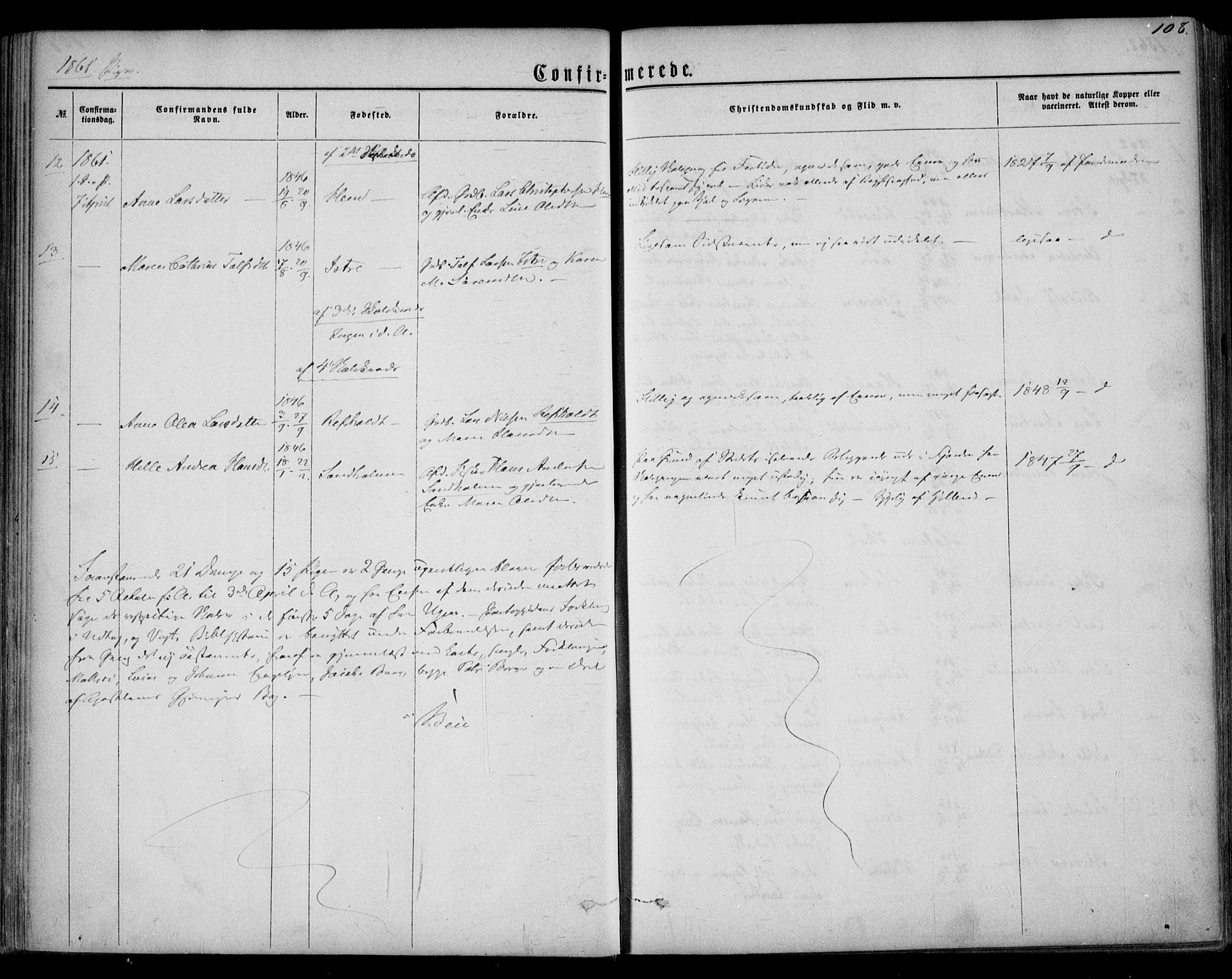 Tjølling kirkebøker, AV/SAKO-A-60/F/Fa/L0007: Parish register (official) no. 7, 1860-1876, p. 108