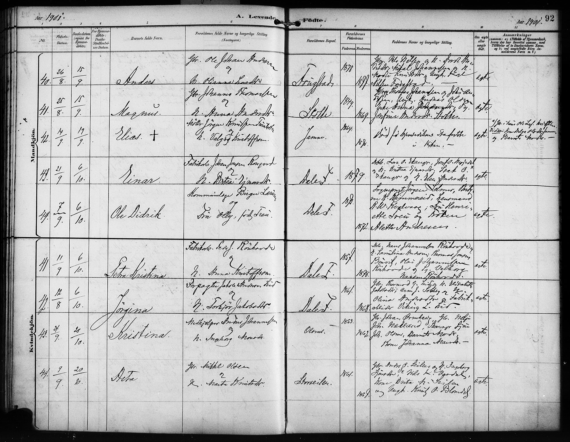 Bruvik Sokneprestembete, SAB/A-74701/H/Haa: Parish register (official) no. B 2, 1893-1903, p. 92