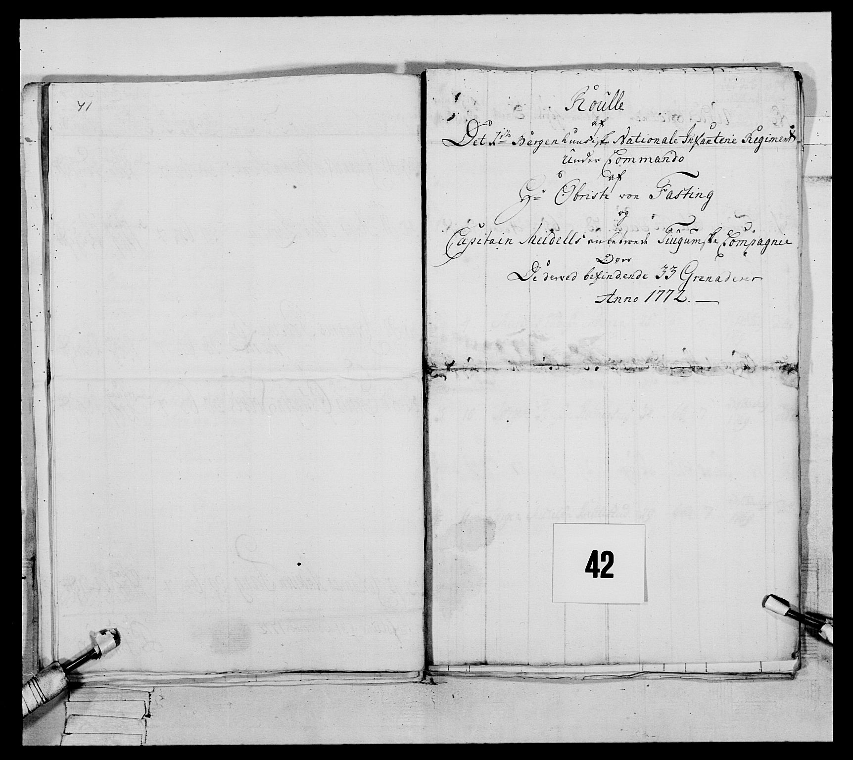 Generalitets- og kommissariatskollegiet, Det kongelige norske kommissariatskollegium, RA/EA-5420/E/Eh/L0089: 1. Bergenhusiske nasjonale infanteriregiment, 1769-1773, p. 270