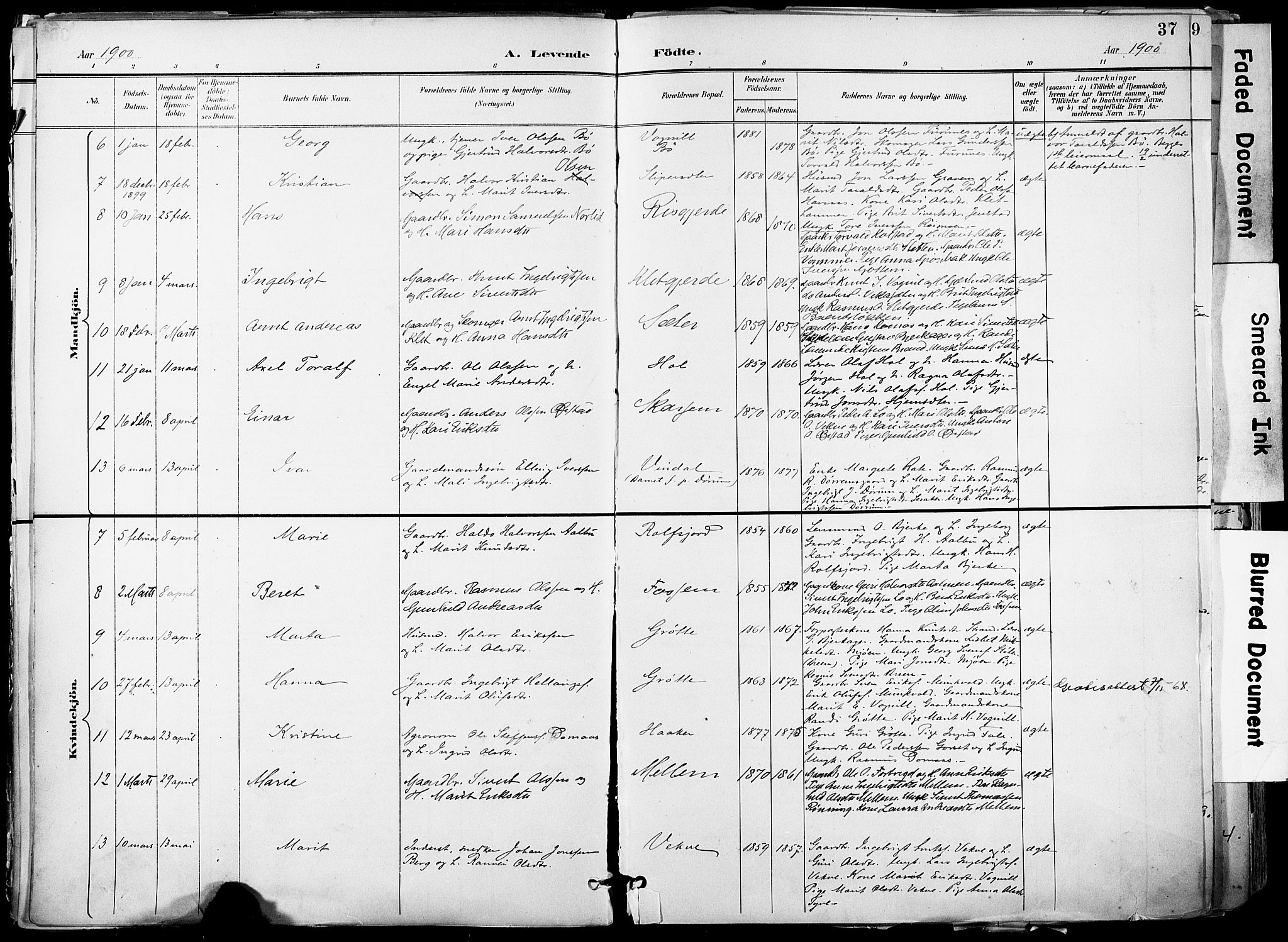 Ministerialprotokoller, klokkerbøker og fødselsregistre - Sør-Trøndelag, AV/SAT-A-1456/678/L0902: Parish register (official) no. 678A11, 1895-1911, p. 37