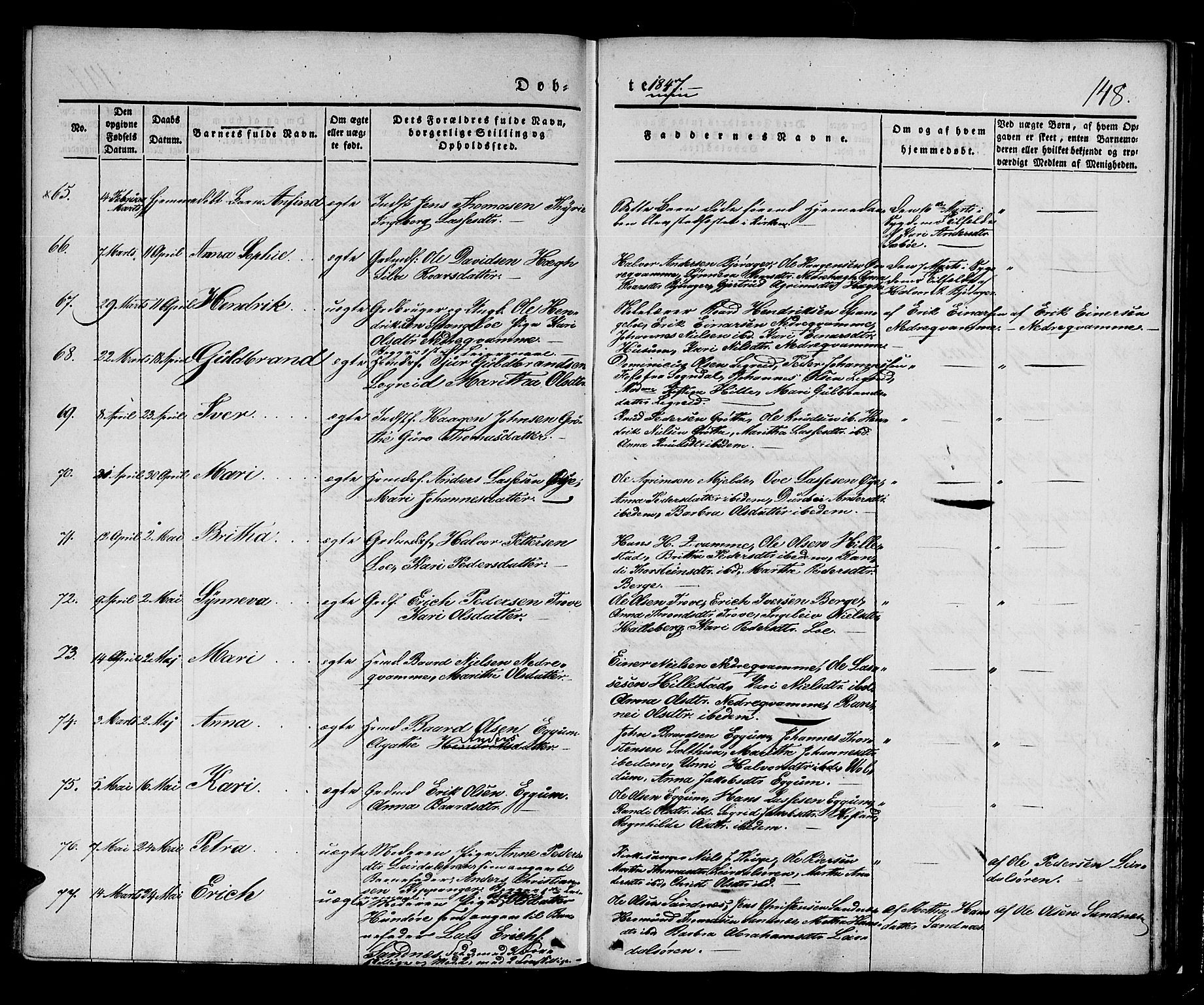 Lærdal sokneprestembete, SAB/A-81201: Parish register (official) no. A 6, 1835-1849, p. 148