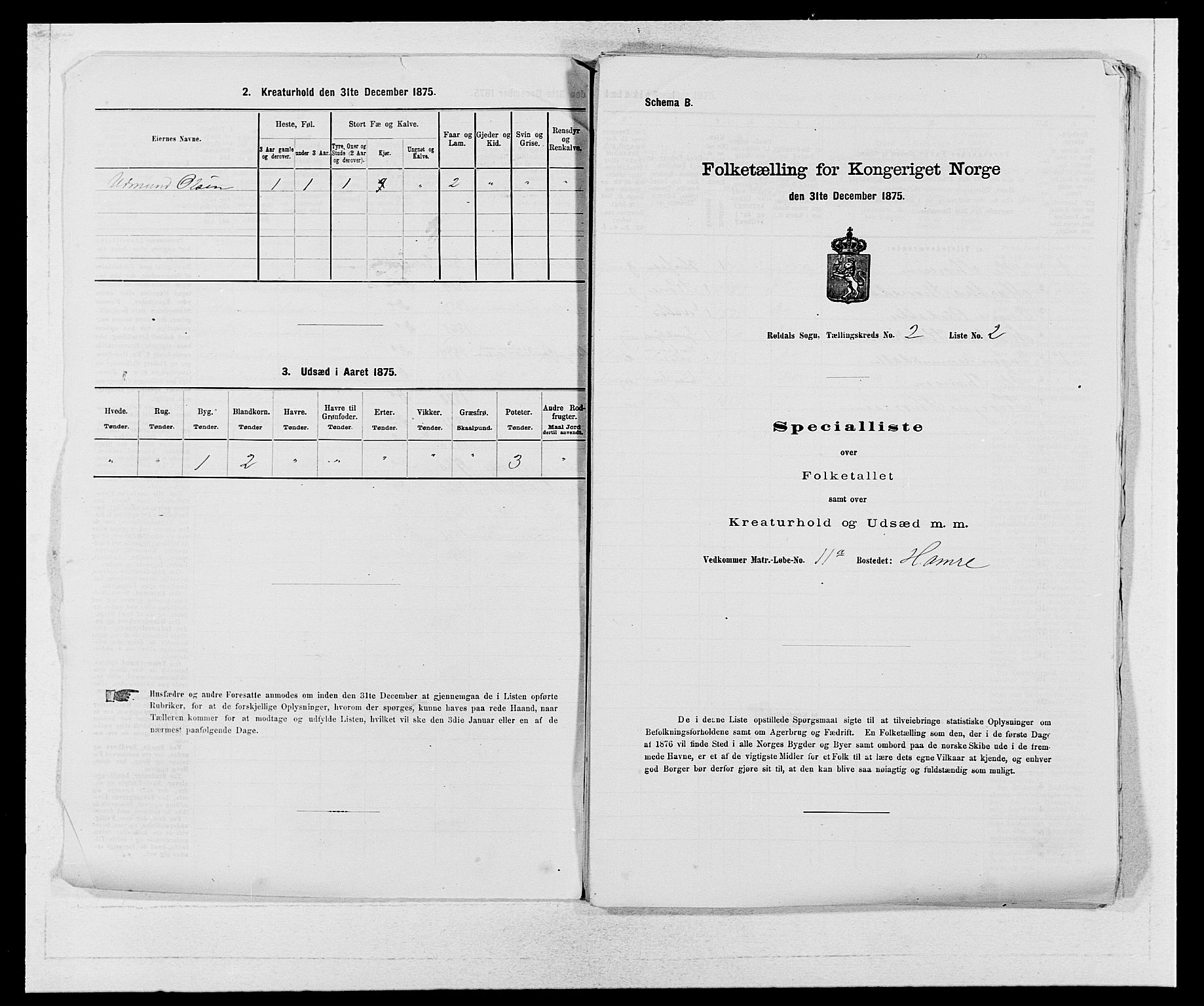 SAB, 1875 census for 1229P Røldal, 1875, p. 149