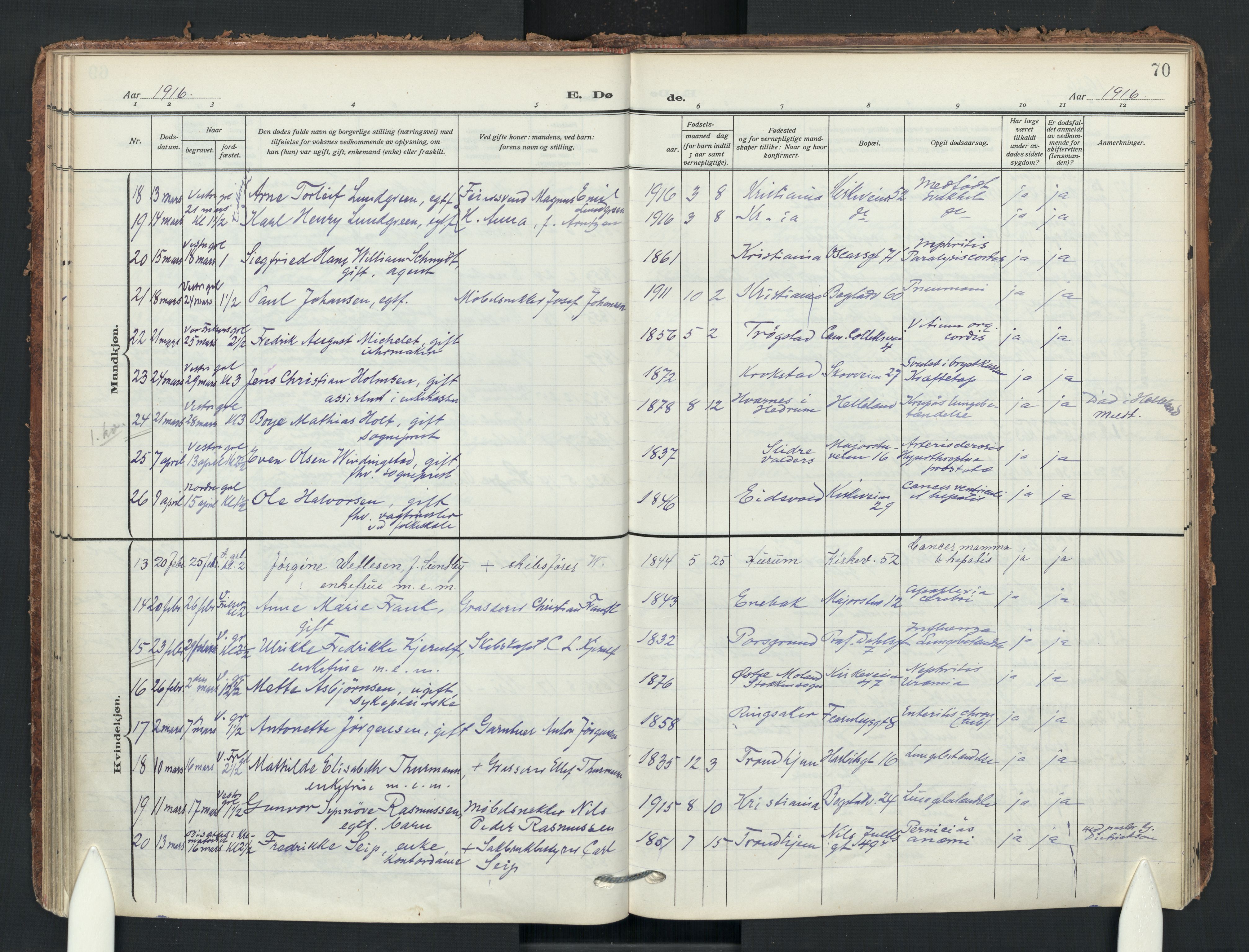 Uranienborg prestekontor Kirkebøker, SAO/A-10877/F/Fa/L0011: Parish register (official) no. 11, 1909-1926, p. 70