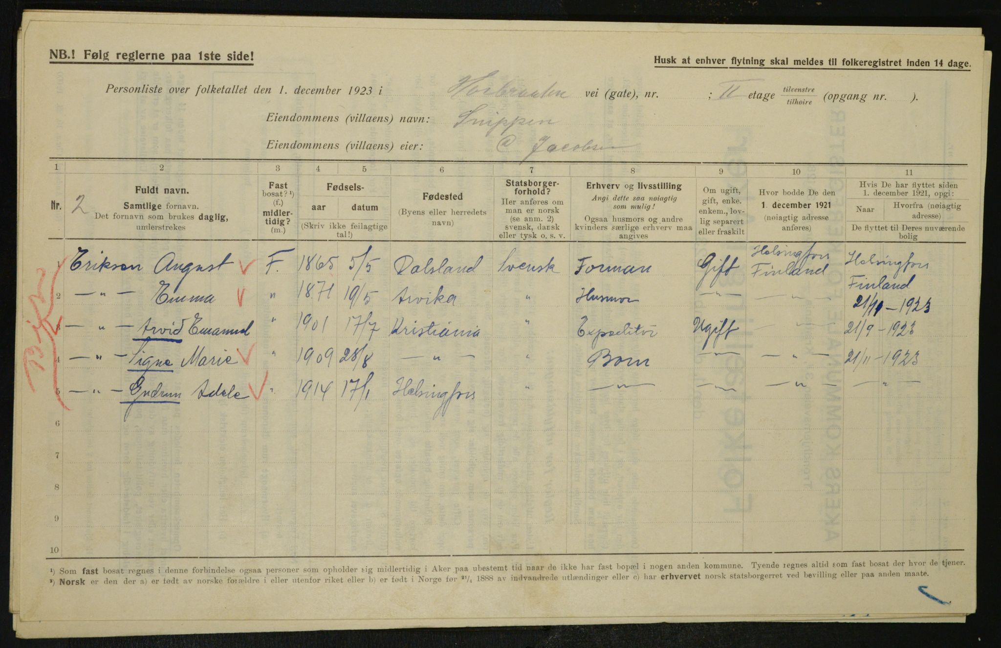 , Municipal Census 1923 for Aker, 1923, p. 27759