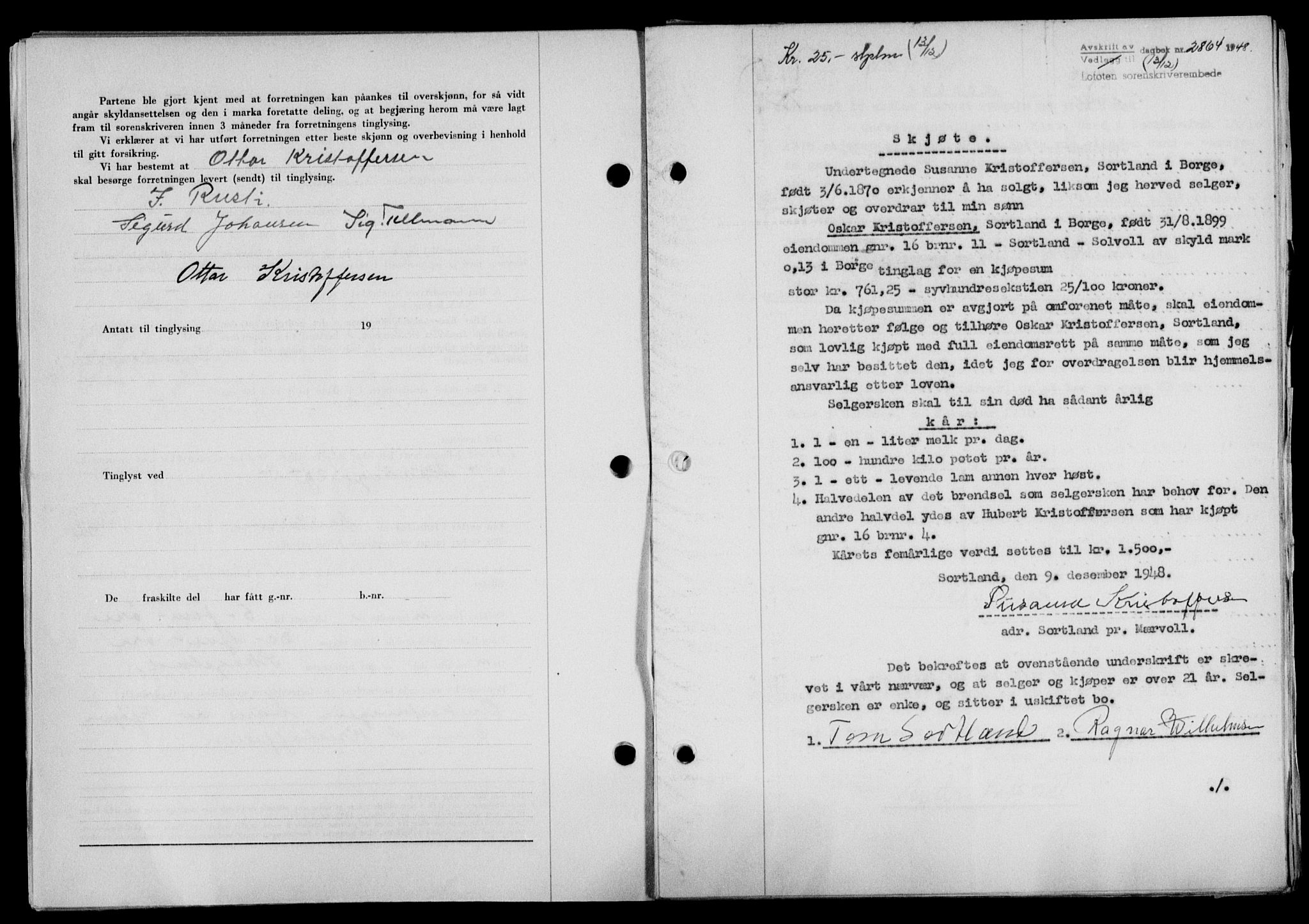 Lofoten sorenskriveri, SAT/A-0017/1/2/2C/L0020a: Mortgage book no. 20a, 1948-1949, Diary no: : 2864/1948