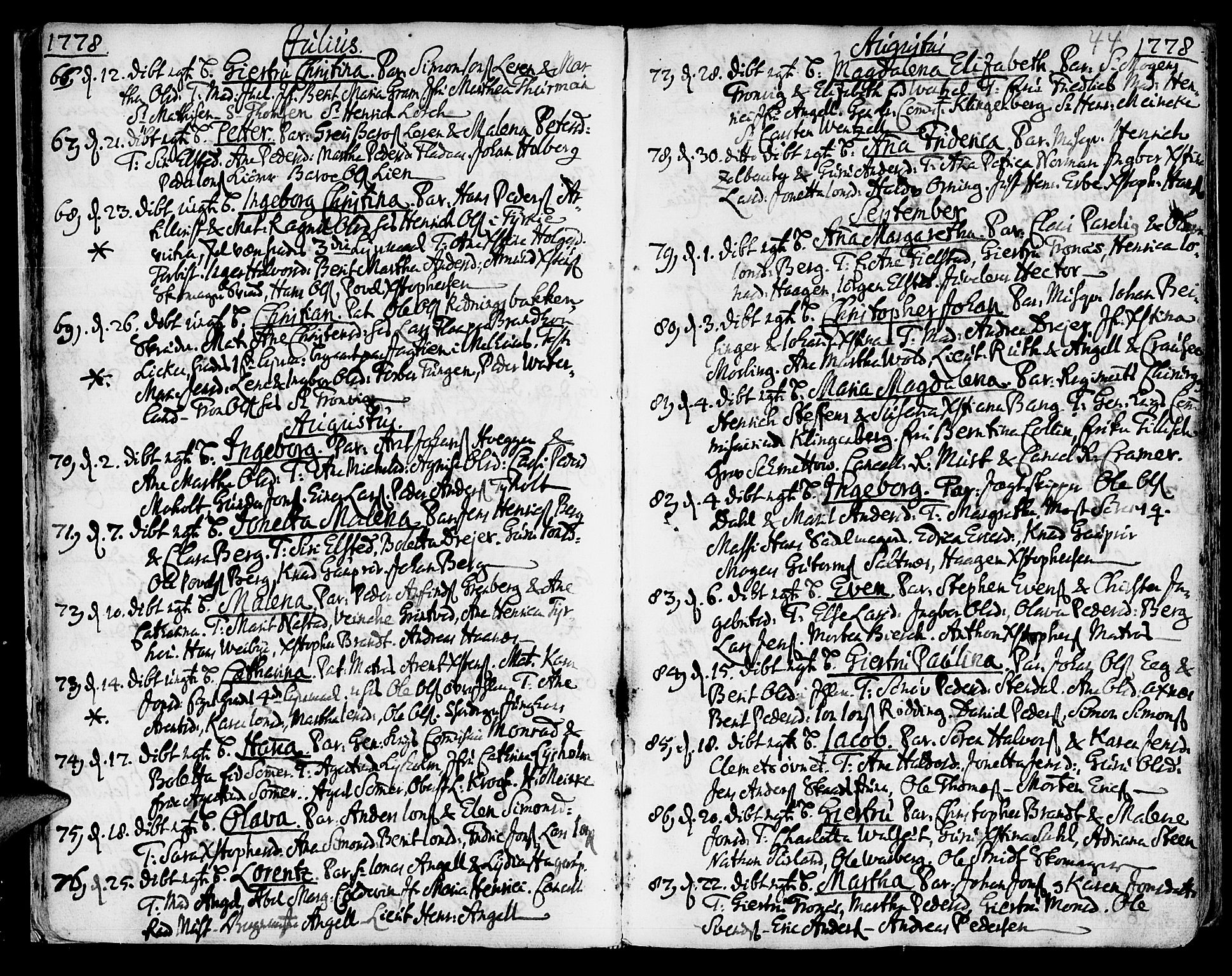 Ministerialprotokoller, klokkerbøker og fødselsregistre - Sør-Trøndelag, SAT/A-1456/601/L0039: Parish register (official) no. 601A07, 1770-1819, p. 44