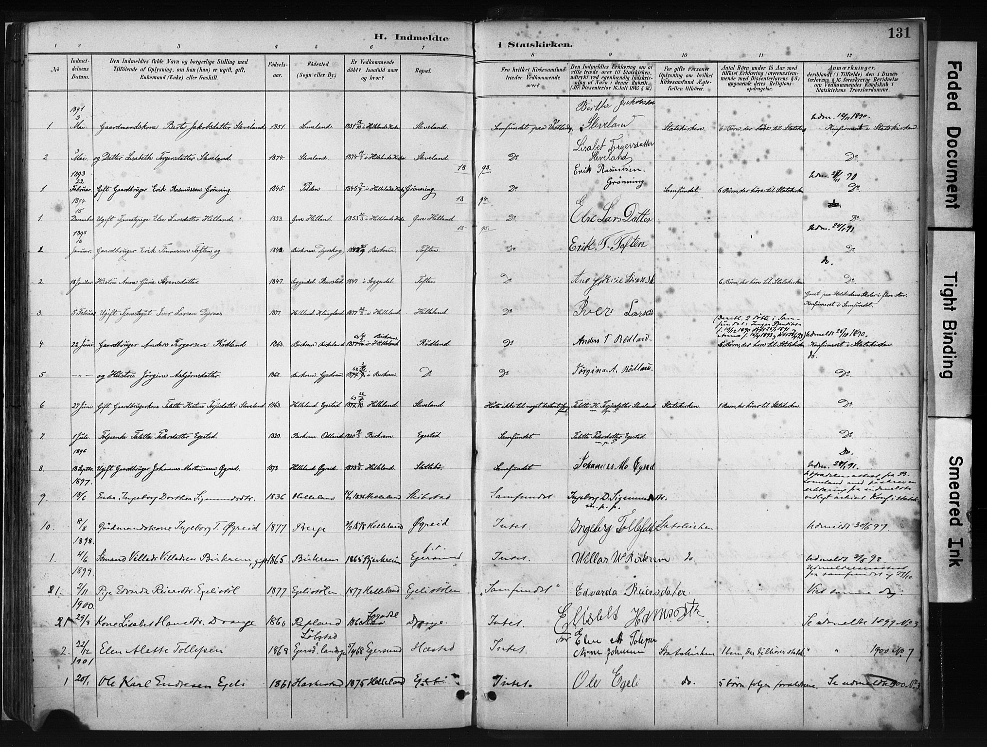 Helleland sokneprestkontor, SAST/A-101810: Parish register (official) no. A 8, 1887-1907, p. 131
