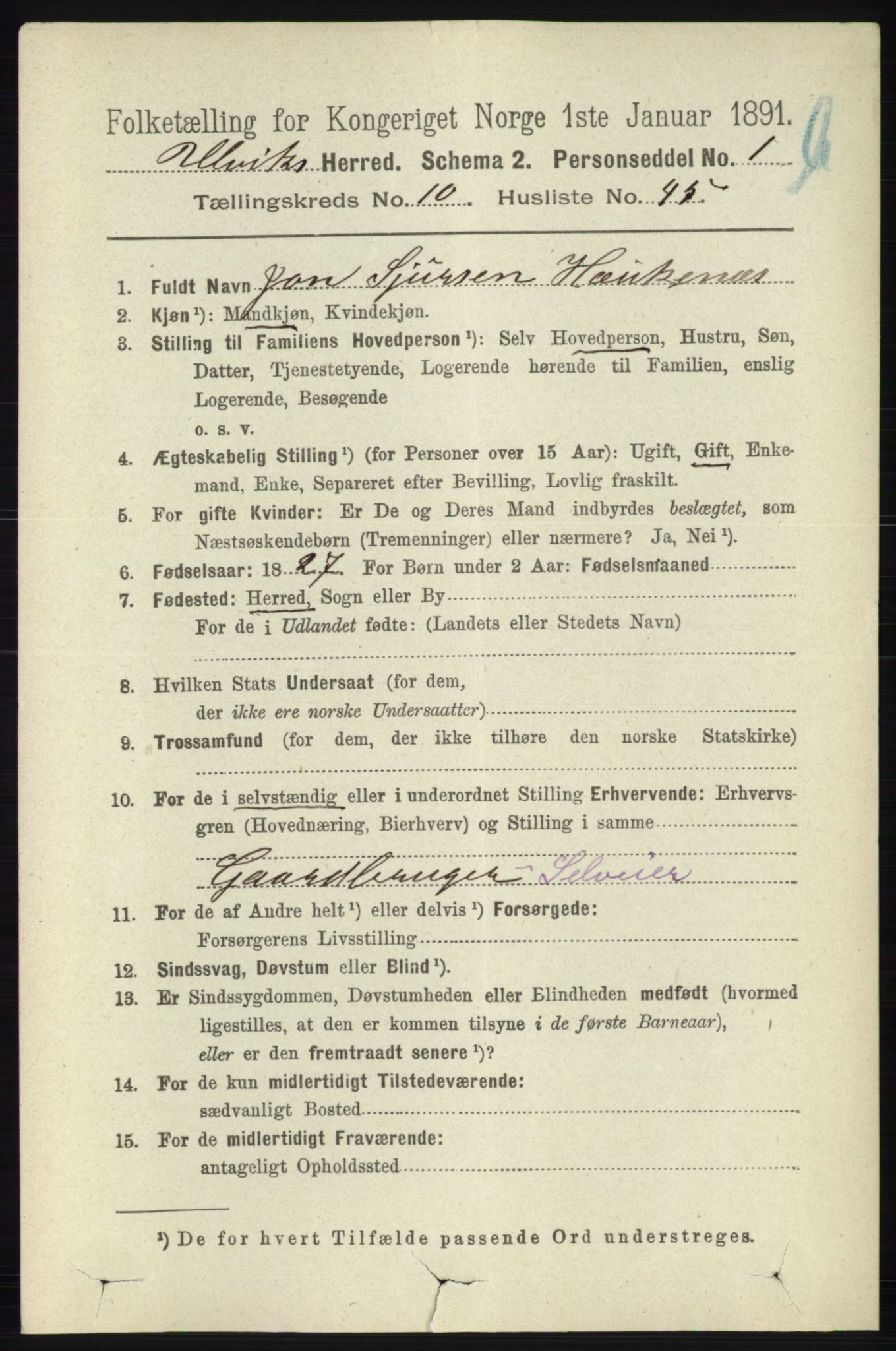 RA, 1891 census for 1233 Ulvik, 1891, p. 3433