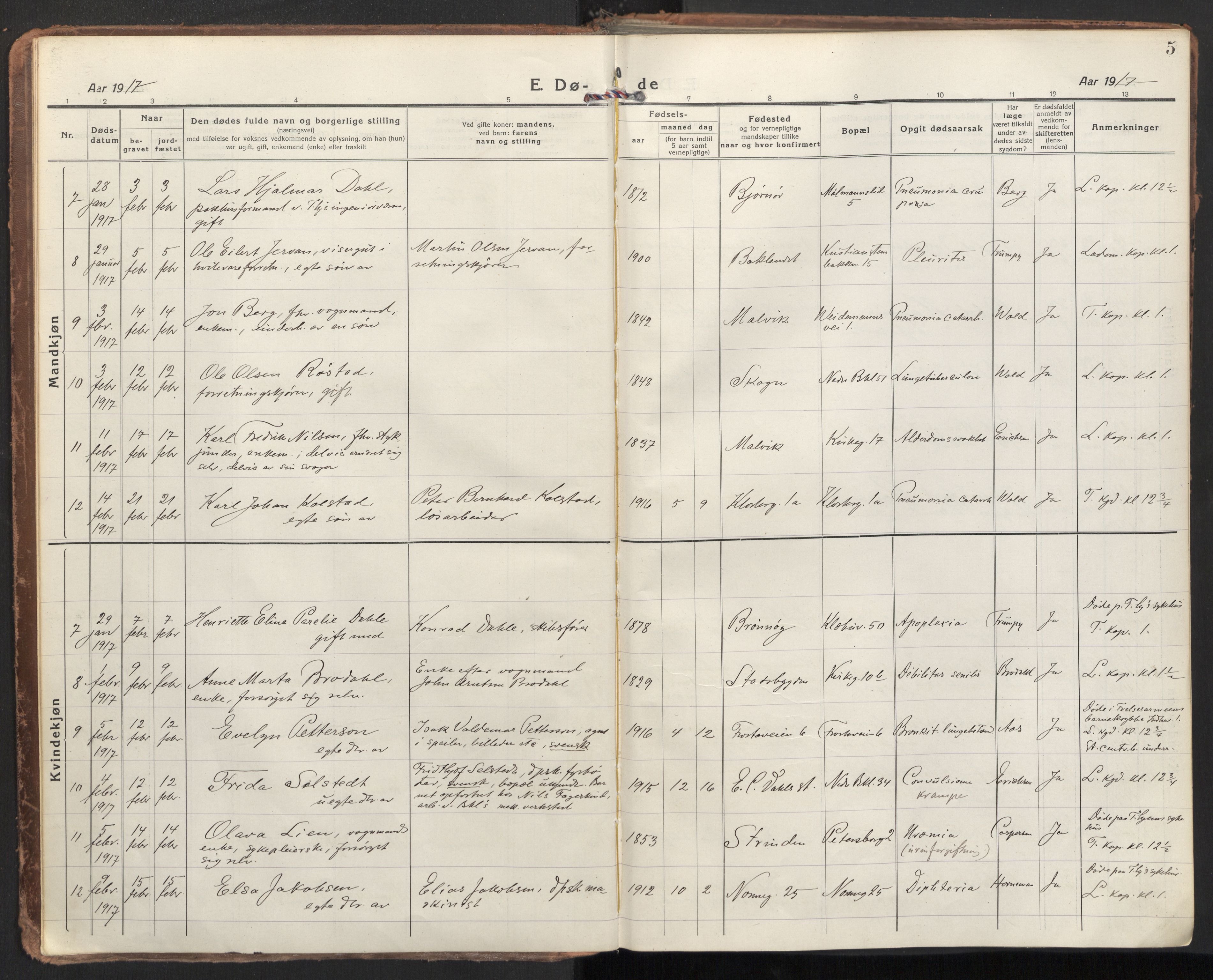 Ministerialprotokoller, klokkerbøker og fødselsregistre - Sør-Trøndelag, SAT/A-1456/604/L0207: Parish register (official) no. 604A27, 1917-1933, p. 5