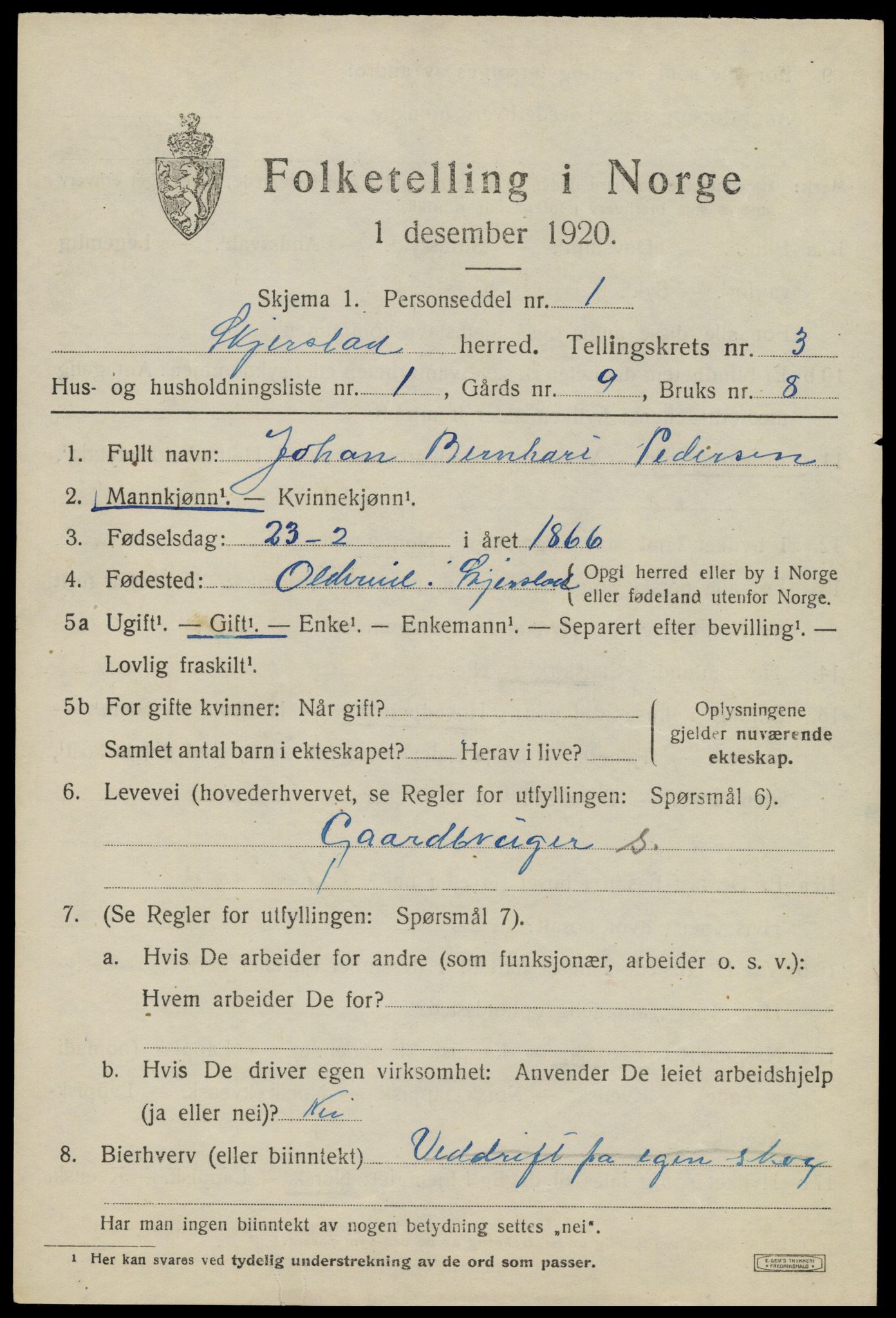 SAT, 1920 census for Skjerstad, 1920, p. 1213