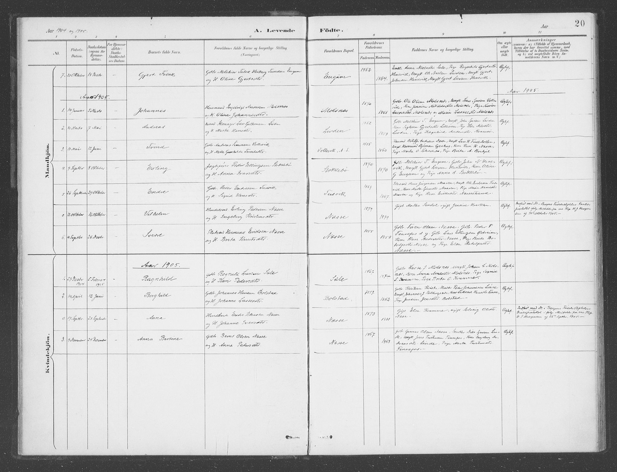 Balestrand sokneprestembete, SAB/A-79601: Parish register (official) no. D  2, 1891-1907, p. 20