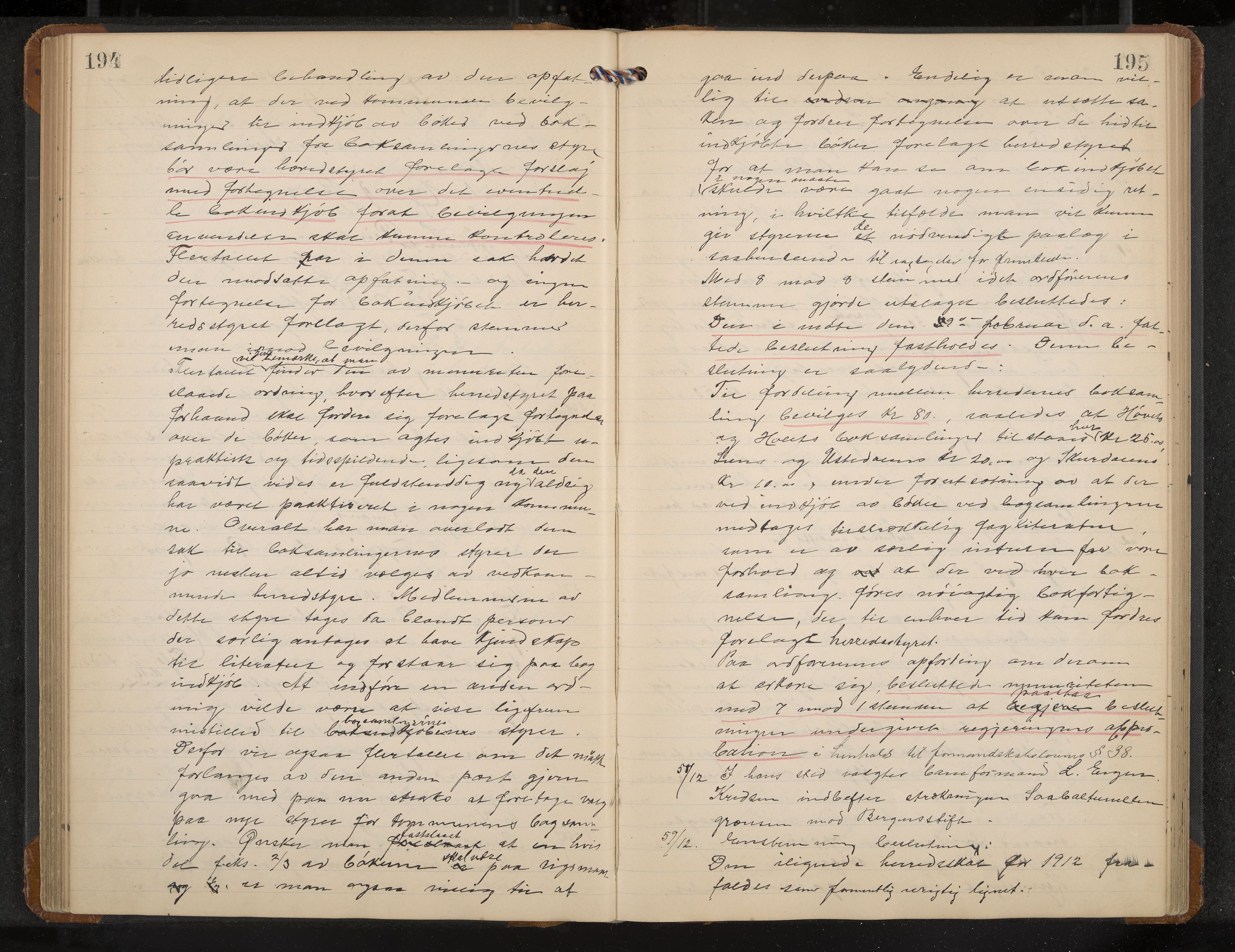 Hol formannskap og sentraladministrasjon, IKAK/0620021-1/A/L0005: Møtebok, 1909-1915, p. 194-195