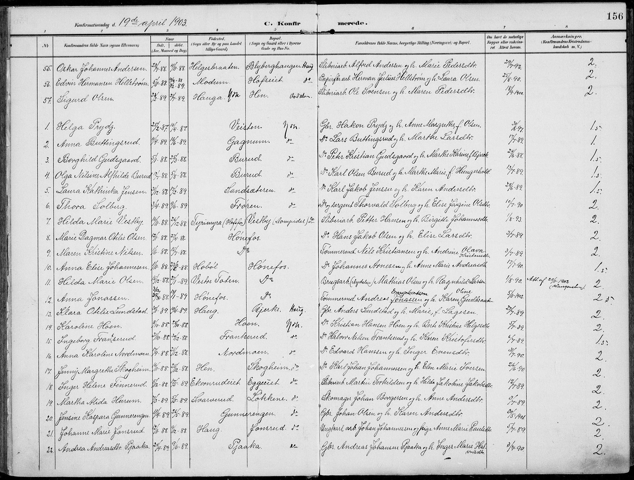 Norderhov kirkebøker, AV/SAKO-A-237/F/Fa/L0017: Parish register (official) no. 17, 1903-1919, p. 156