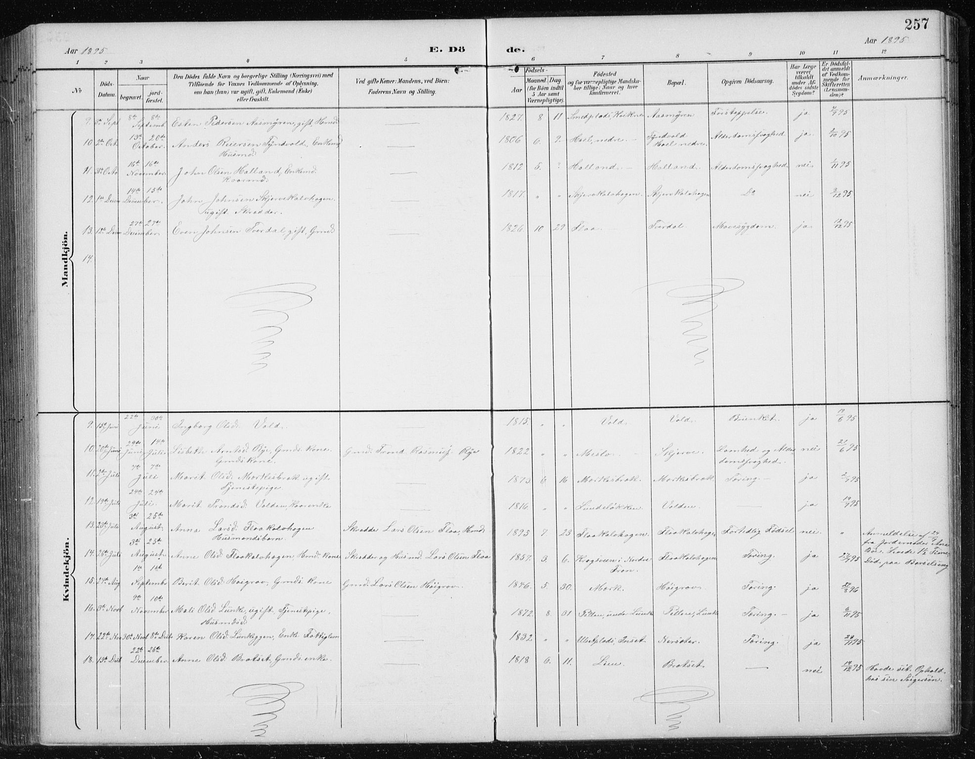 Ministerialprotokoller, klokkerbøker og fødselsregistre - Sør-Trøndelag, AV/SAT-A-1456/674/L0876: Parish register (copy) no. 674C03, 1892-1912, p. 257