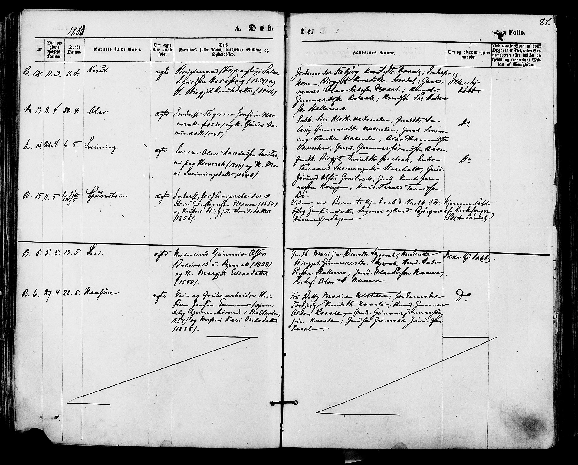 Bygland sokneprestkontor, AV/SAK-1111-0006/F/Fa/Fab/L0006: Parish register (official) no. A 6, 1873-1884, p. 87