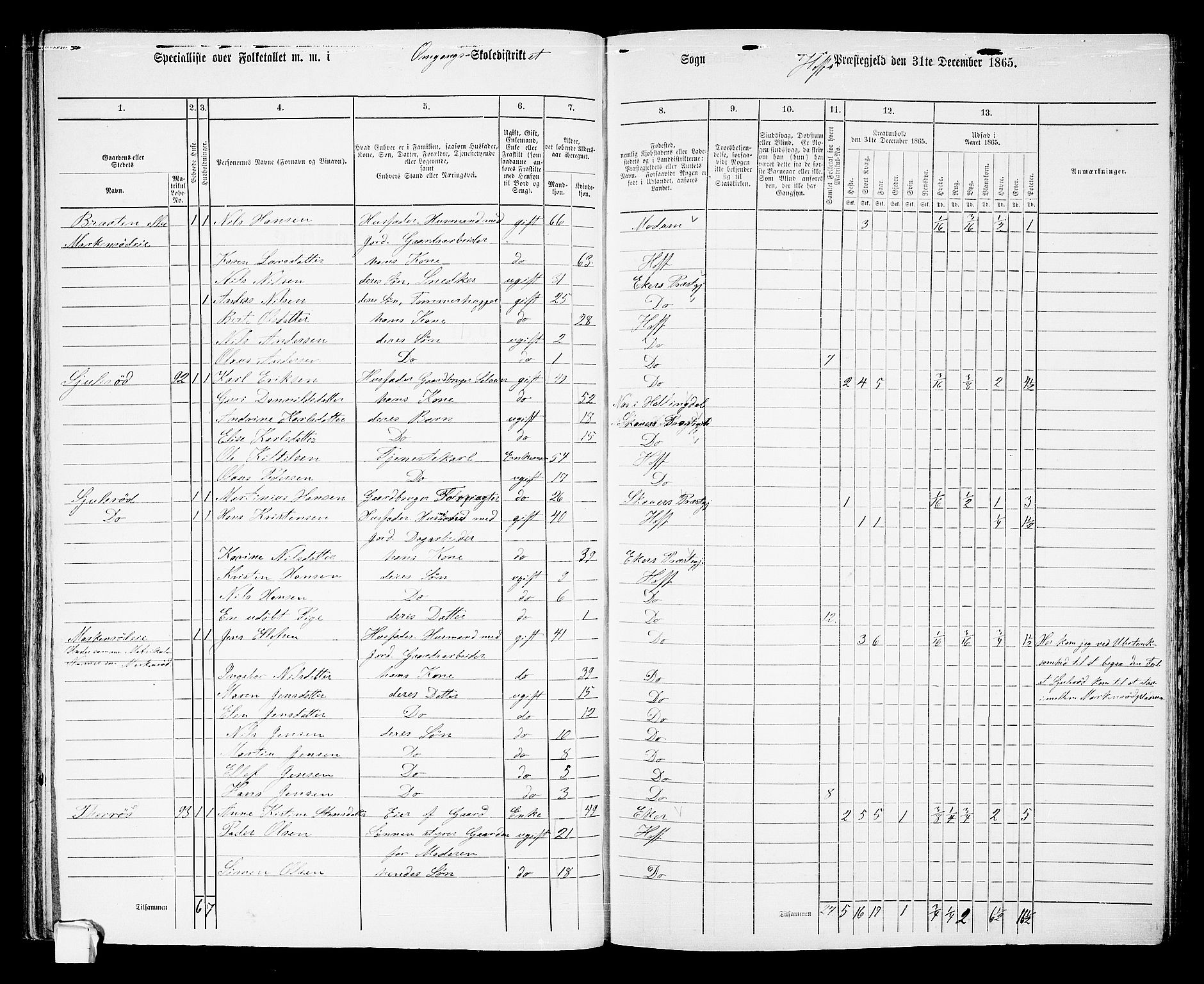 RA, 1865 census for Hof, 1865, p. 56