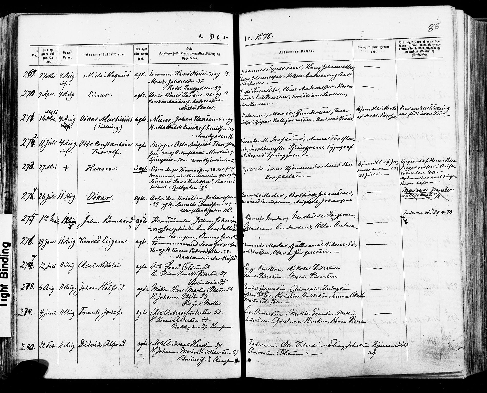 Østre Aker prestekontor Kirkebøker, AV/SAO-A-10840/F/Fa/L0004: Parish register (official) no. I 4, 1876-1889, p. 88