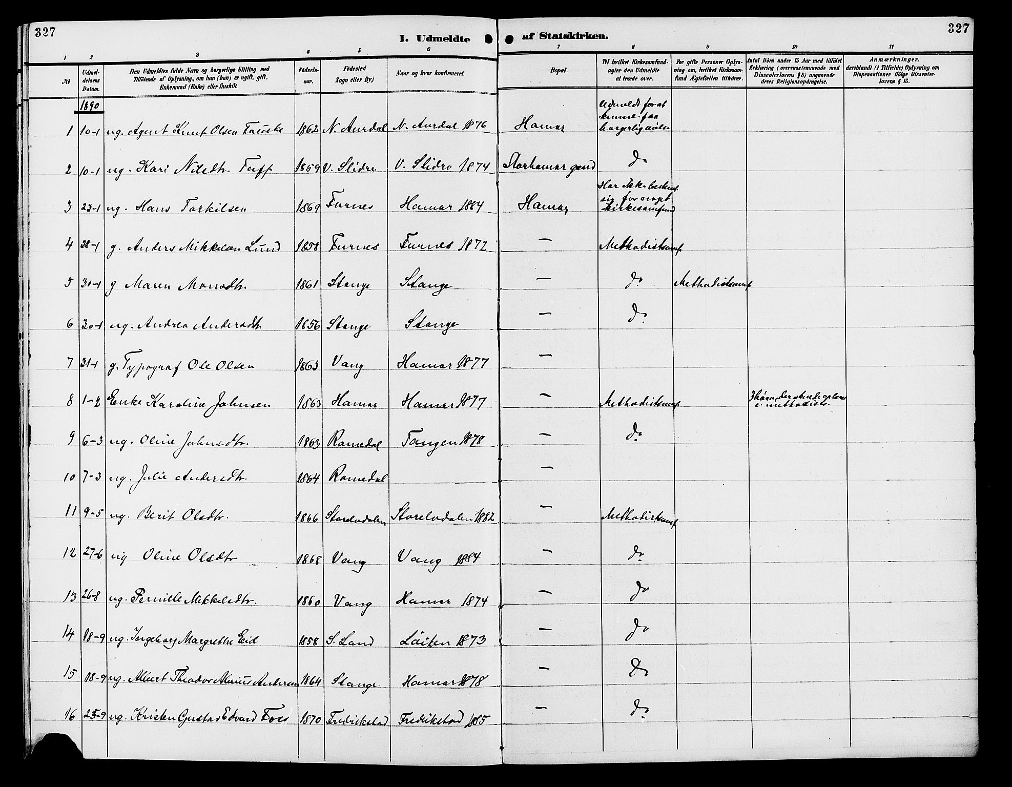 Vang prestekontor, Hedmark, AV/SAH-PREST-008/H/Ha/Hab/L0013: Parish register (copy) no. 13, 1890-1899, p. 327