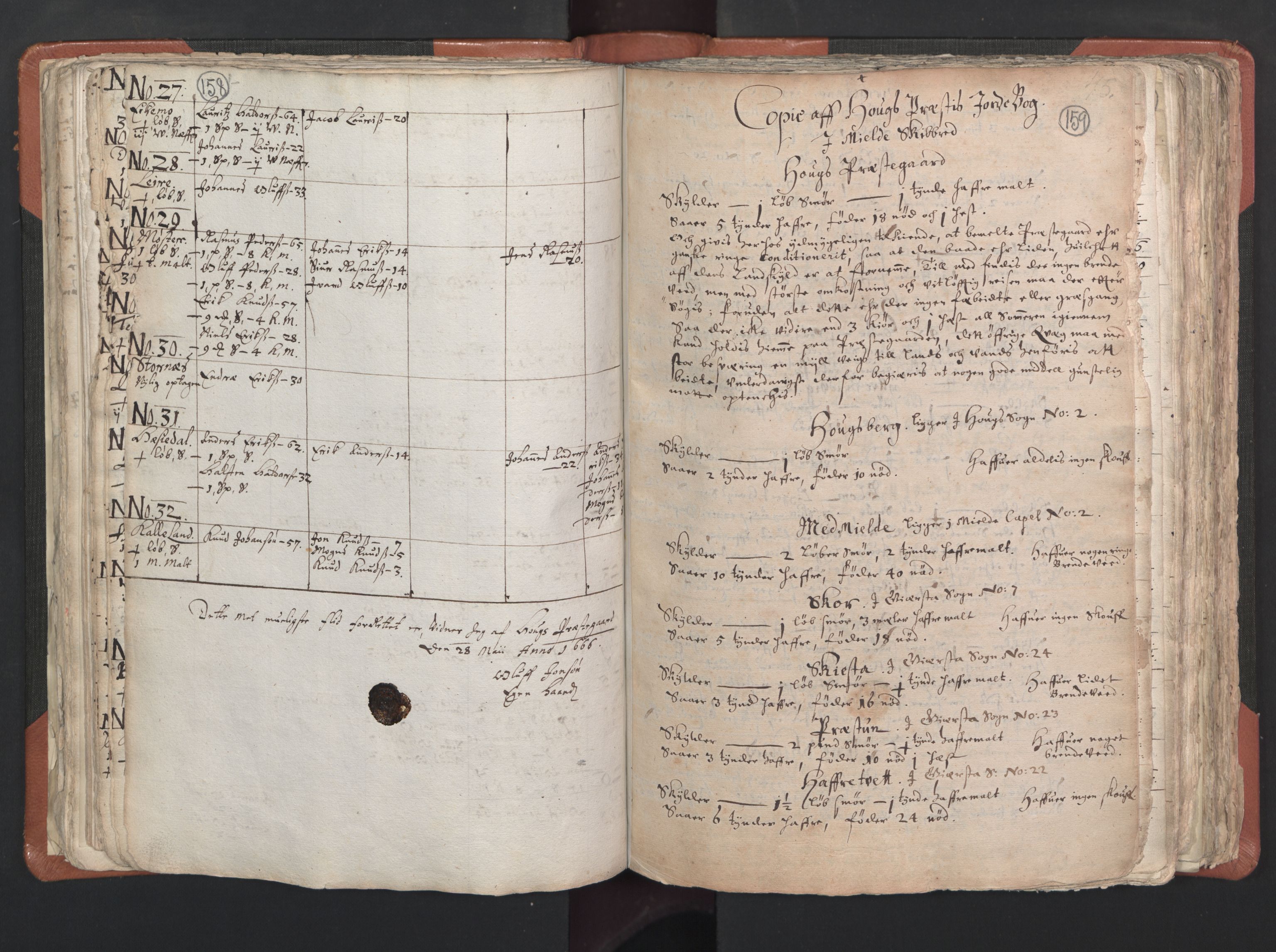 RA, Vicar's Census 1664-1666, no. 22: Nordhordland deanery, 1664-1666, p. 158-159