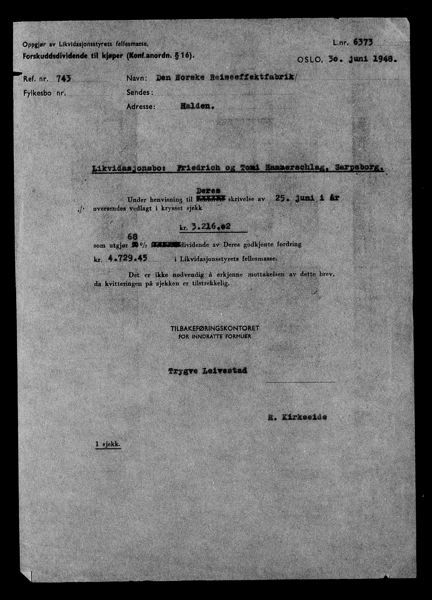 Justisdepartementet, Tilbakeføringskontoret for inndratte formuer, AV/RA-S-1564/H/Hc/Hcd/L0998: --, 1945-1947, p. 71