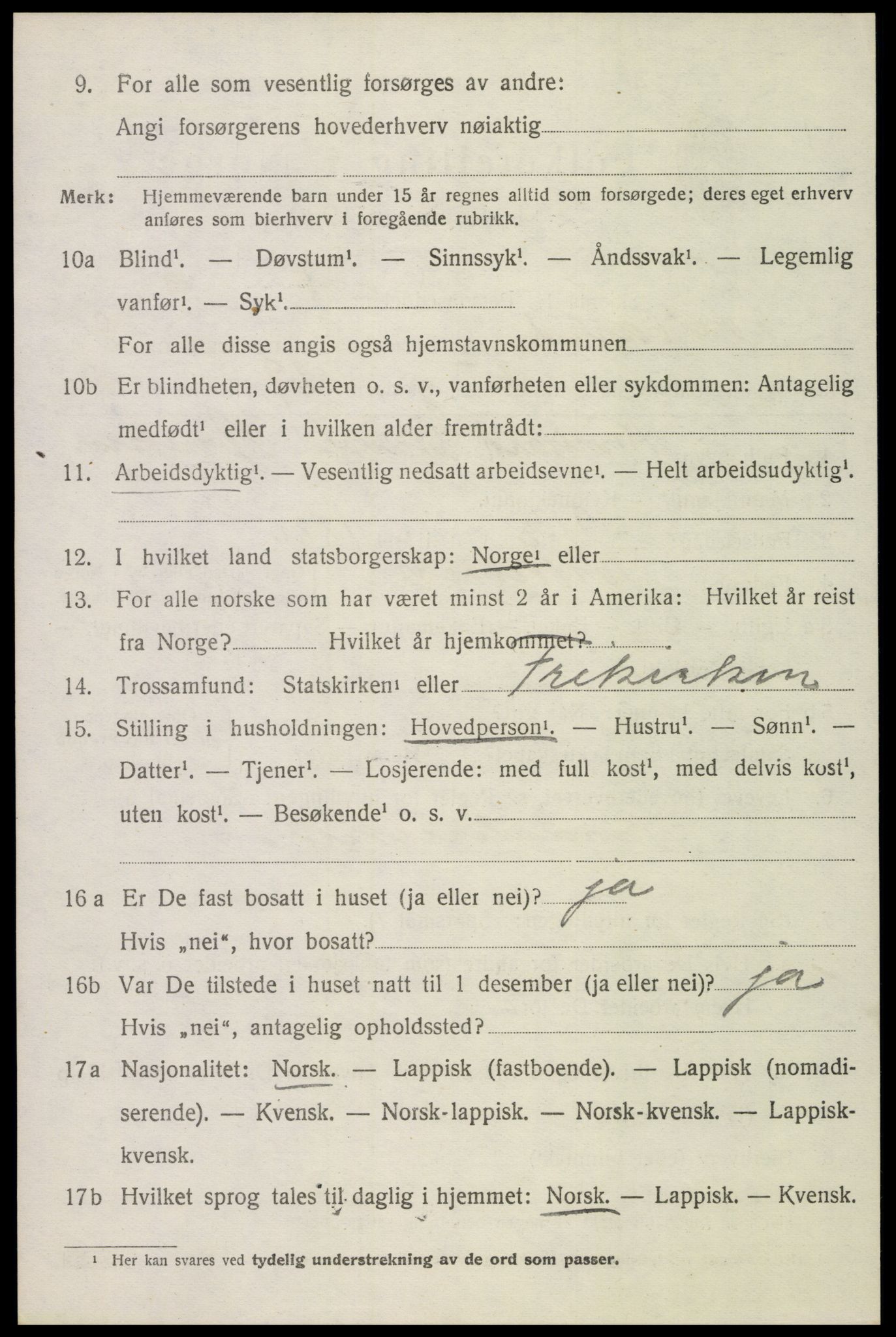 SAT, 1920 census for Sortland, 1920, p. 7115