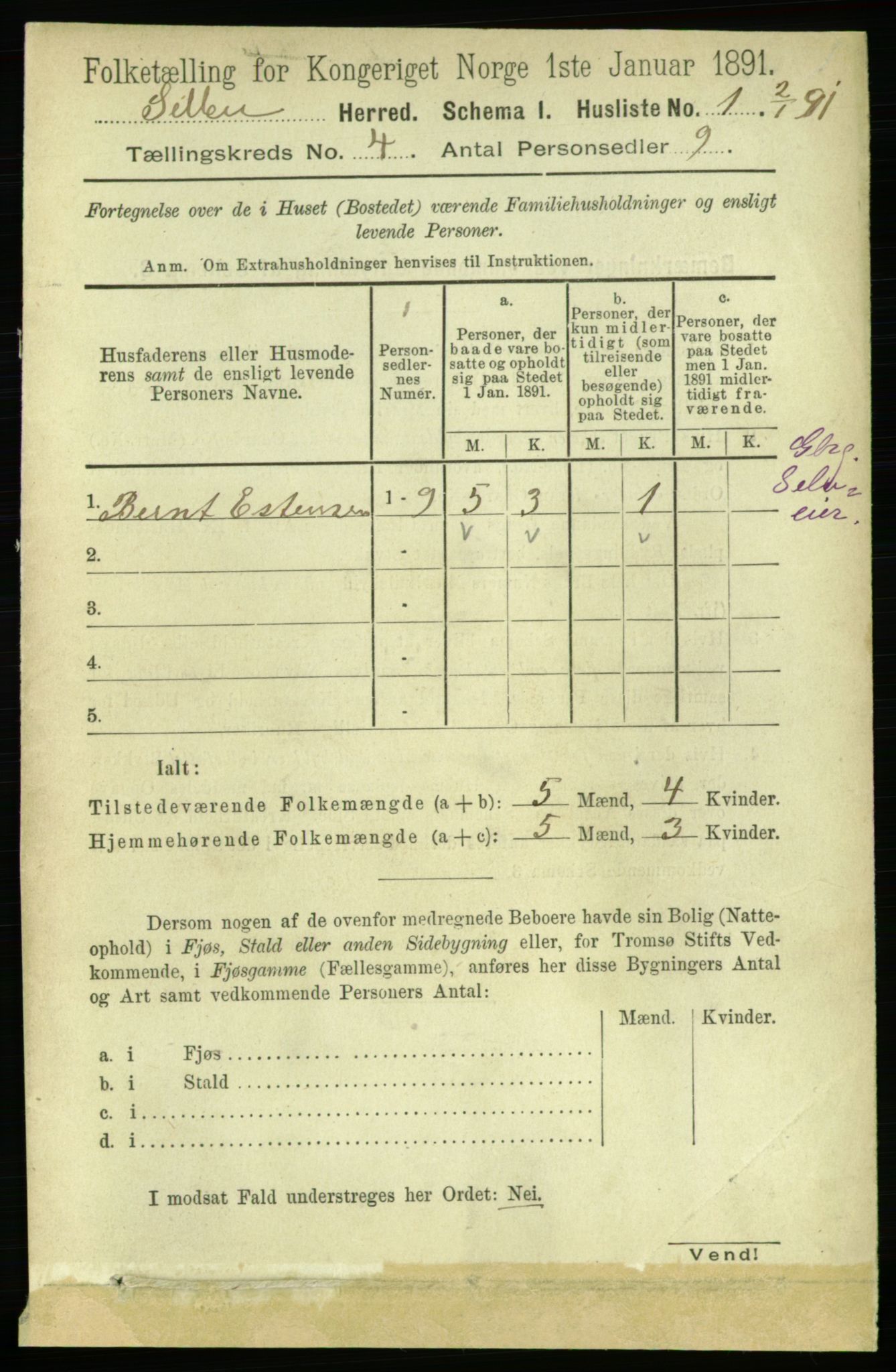 RA, 1891 census for 1664 Selbu, 1891, p. 961