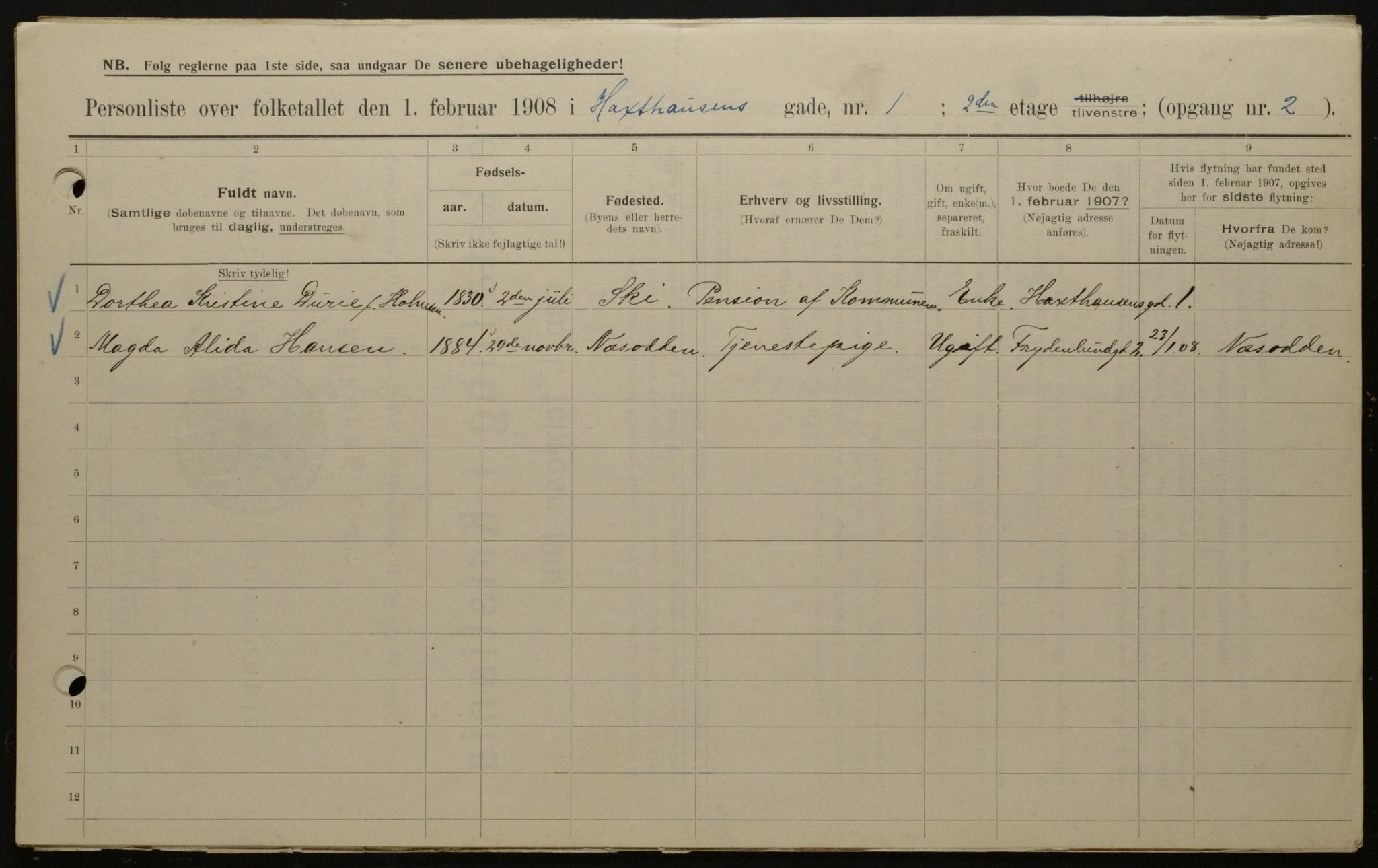 OBA, Municipal Census 1908 for Kristiania, 1908, p. 32013