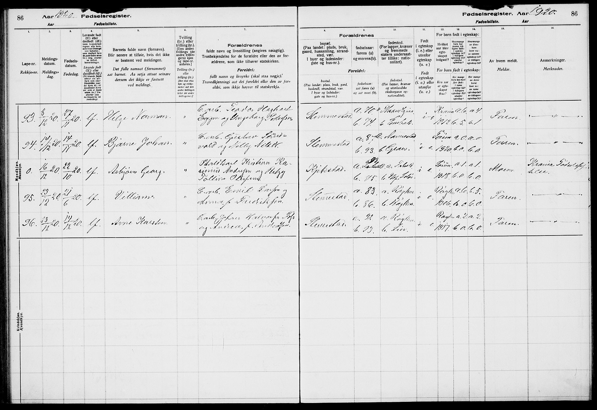 Røyken kirkebøker, AV/SAKO-A-241/J/Ja/L0001: Birth register no. 1, 1916-1927, p. 86