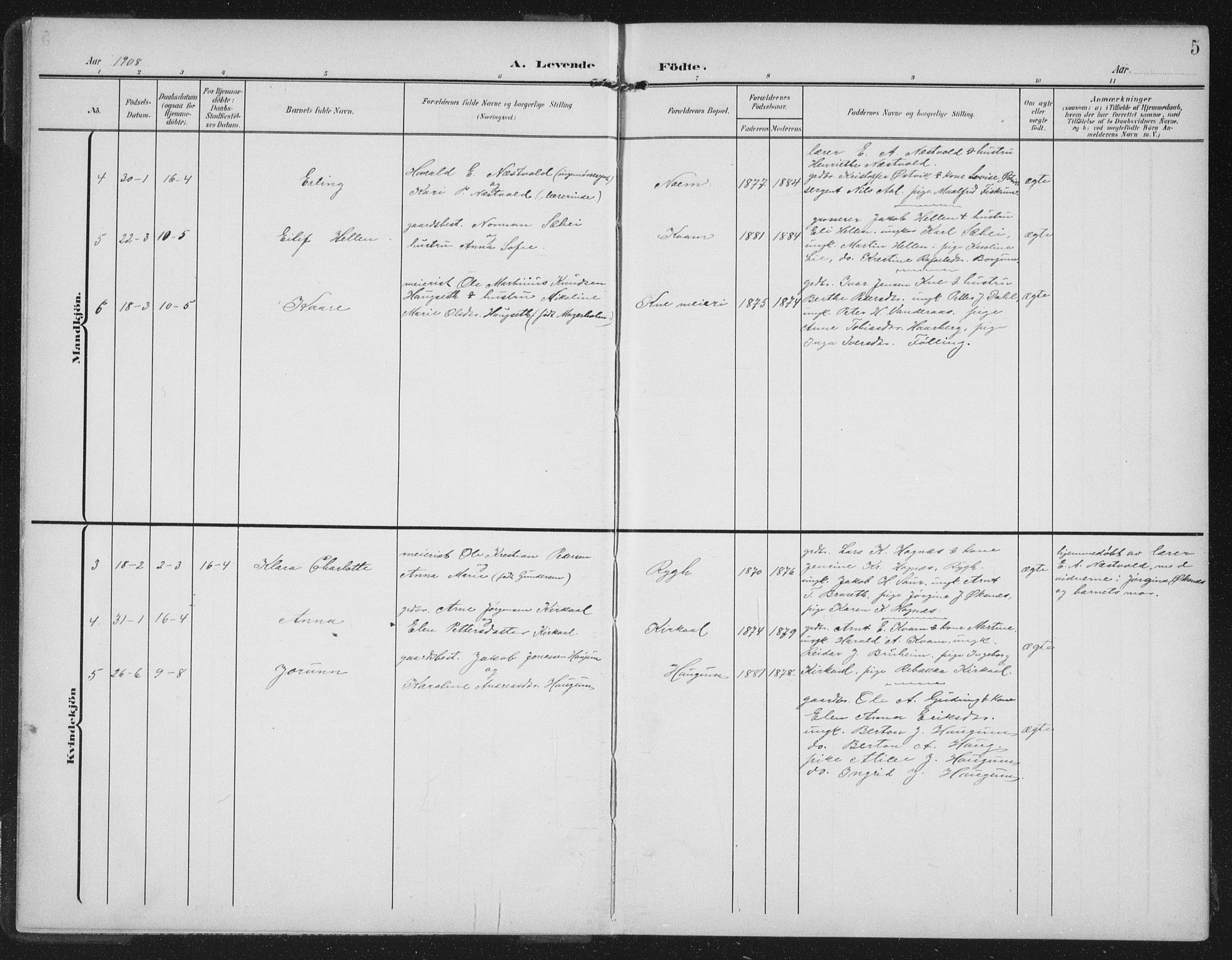 Ministerialprotokoller, klokkerbøker og fødselsregistre - Nord-Trøndelag, SAT/A-1458/747/L0460: Parish register (copy) no. 747C02, 1908-1939, p. 5