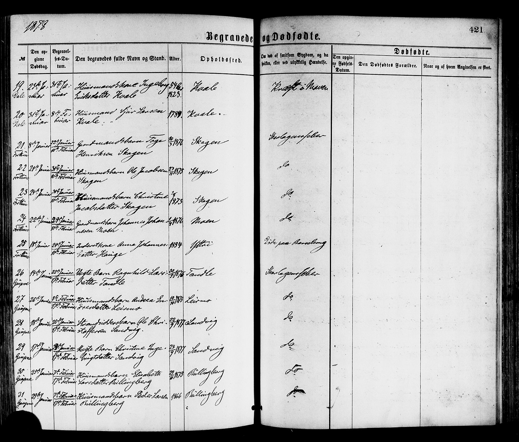 Luster sokneprestembete, AV/SAB-A-81101/H/Haa/Haaa/L0010: Parish register (official) no. A 10, 1871-1886, p. 421