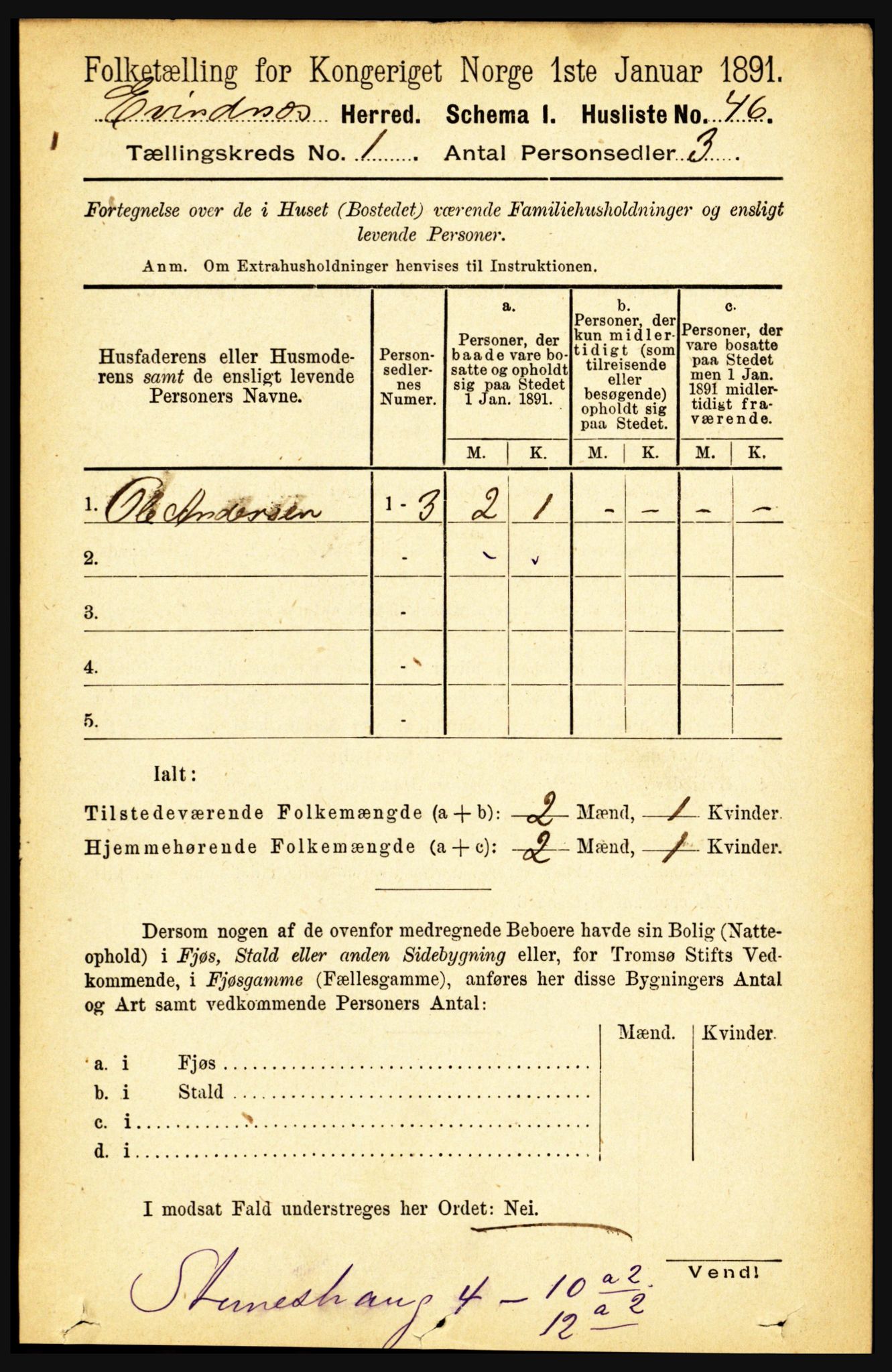 RA, 1891 census for 1853 Evenes, 1891, p. 74