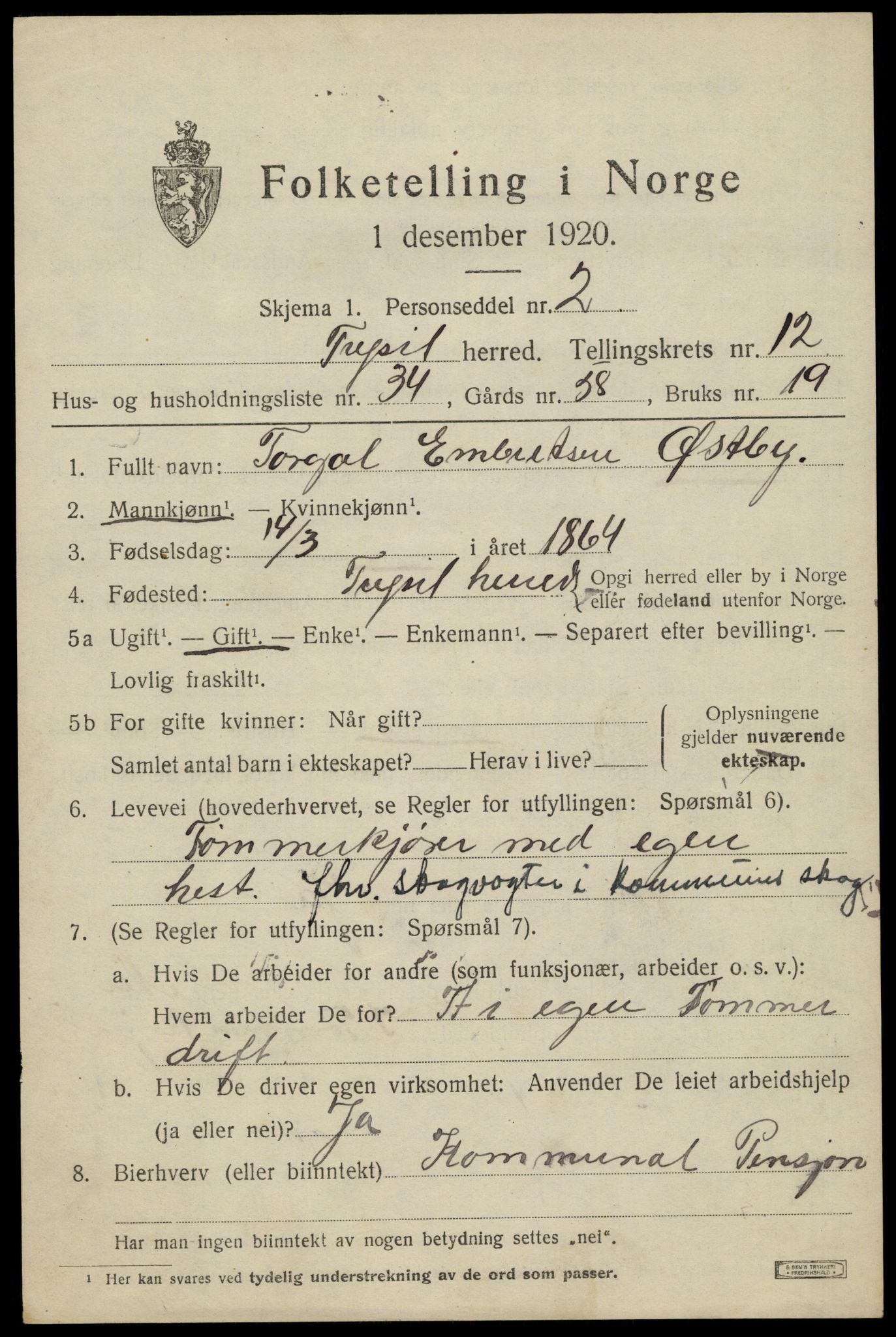 SAH, 1920 census for Trysil, 1920, p. 7569