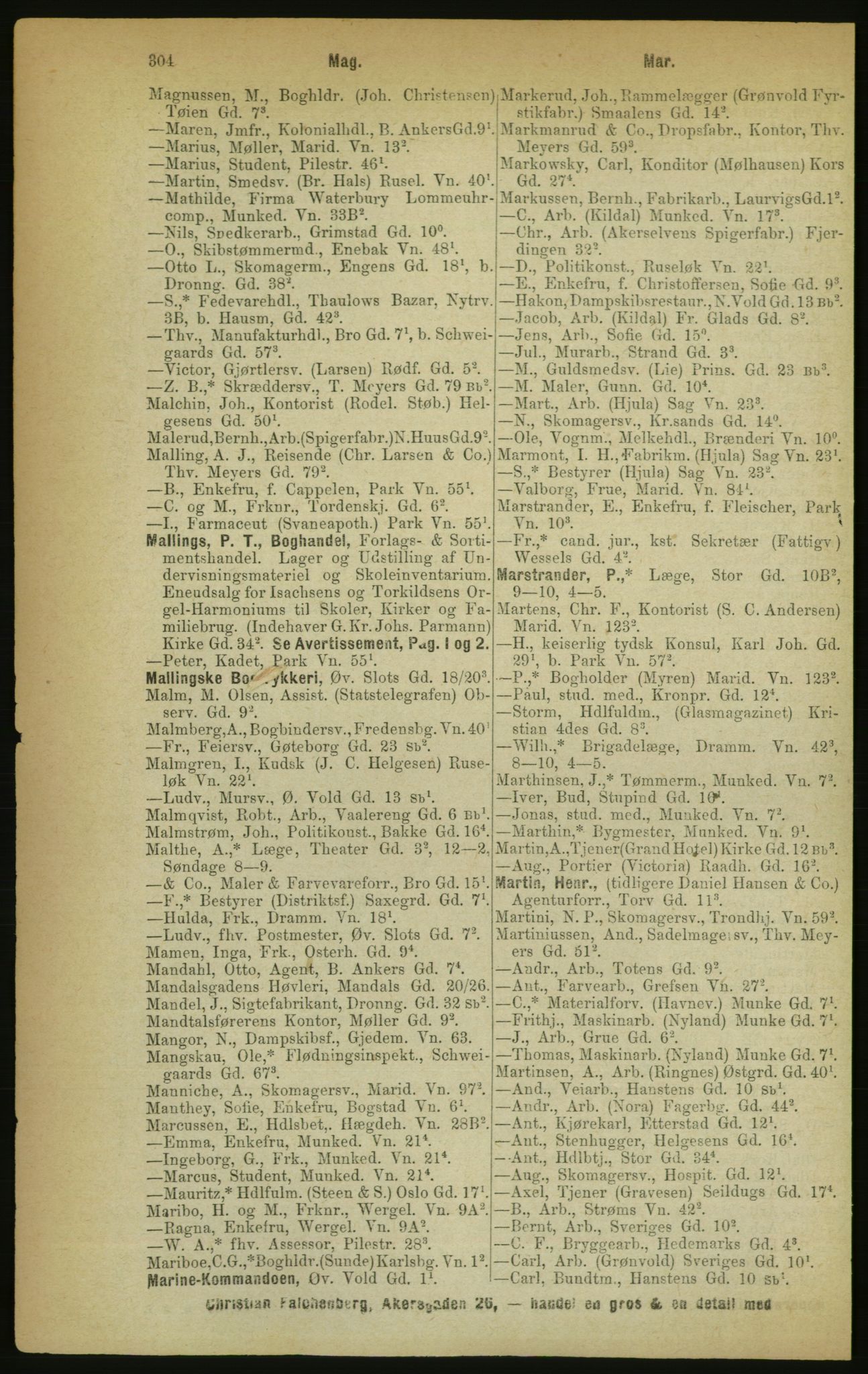 Kristiania/Oslo adressebok, PUBL/-, 1888, p. 304