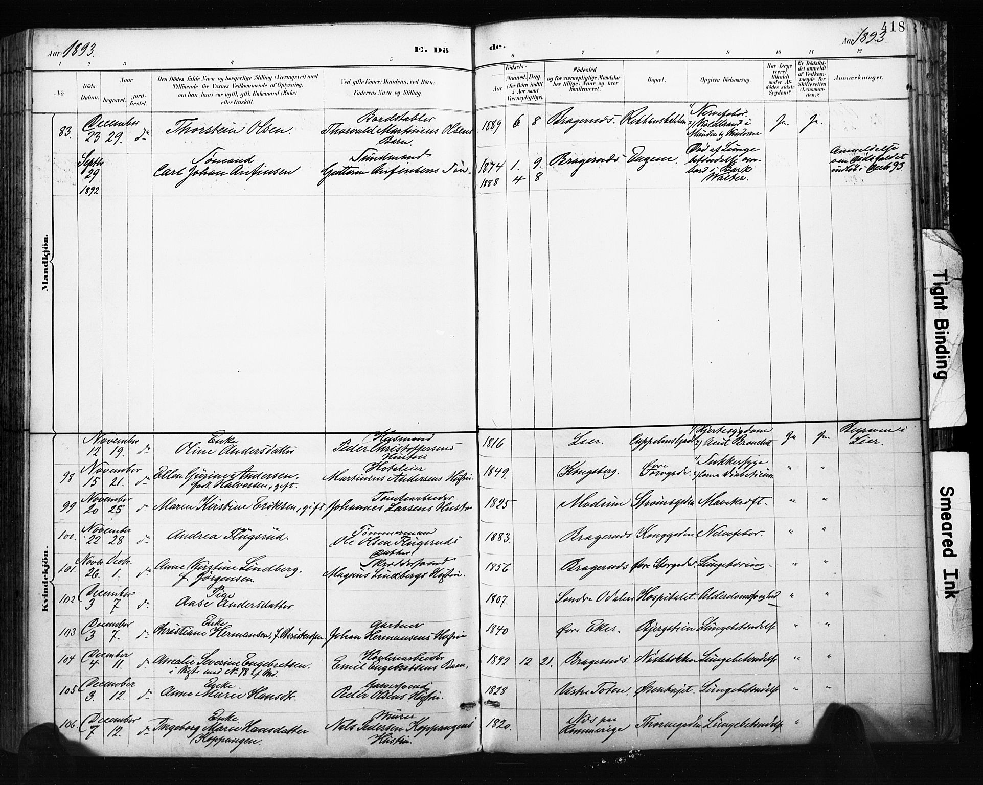 Bragernes kirkebøker, AV/SAKO-A-6/F/Fb/L0007: Parish register (official) no. II 7, 1885-1893, p. 418