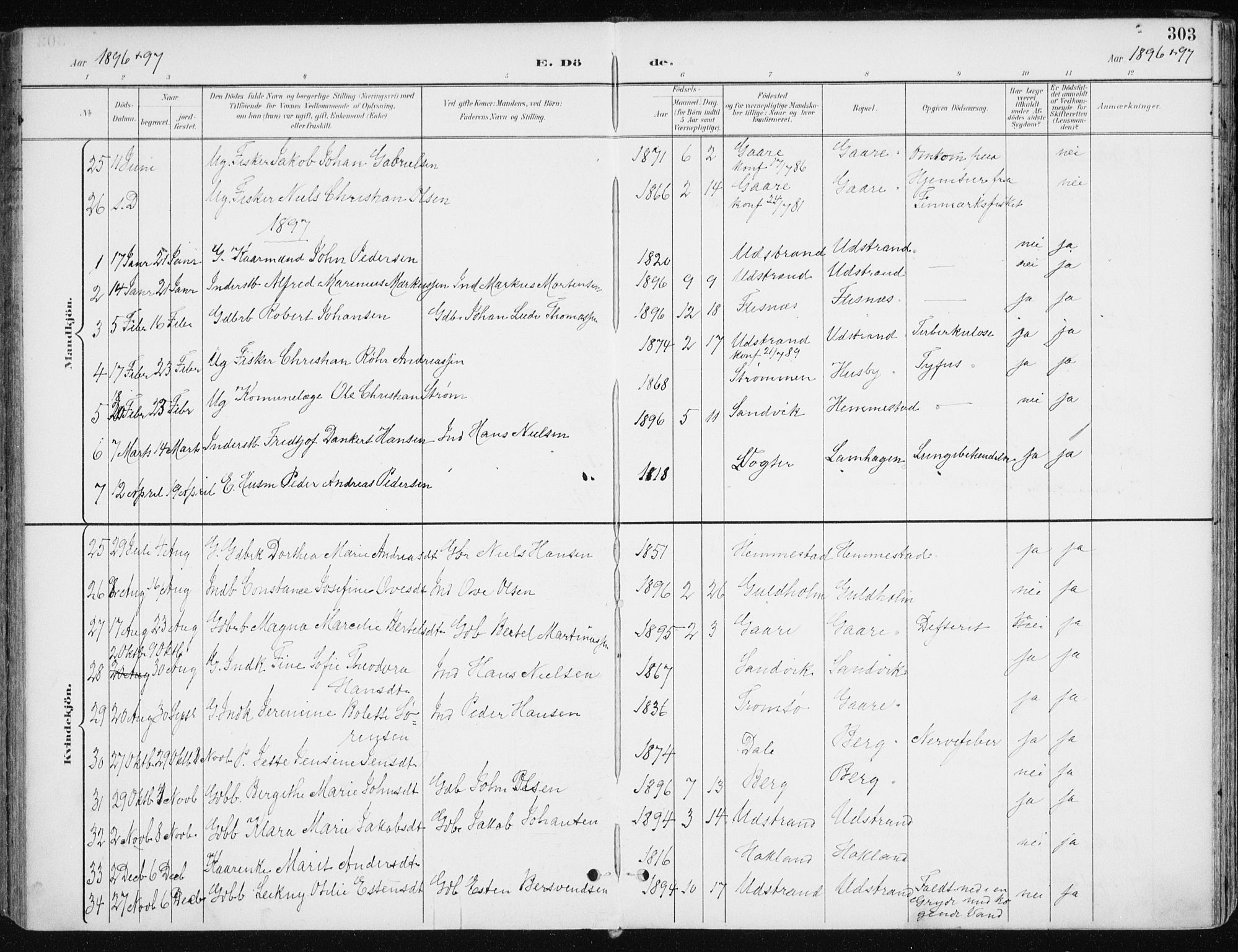 Kvæfjord sokneprestkontor, SATØ/S-1323/G/Ga/Gaa/L0006kirke: Parish register (official) no. 6, 1895-1914, p. 303