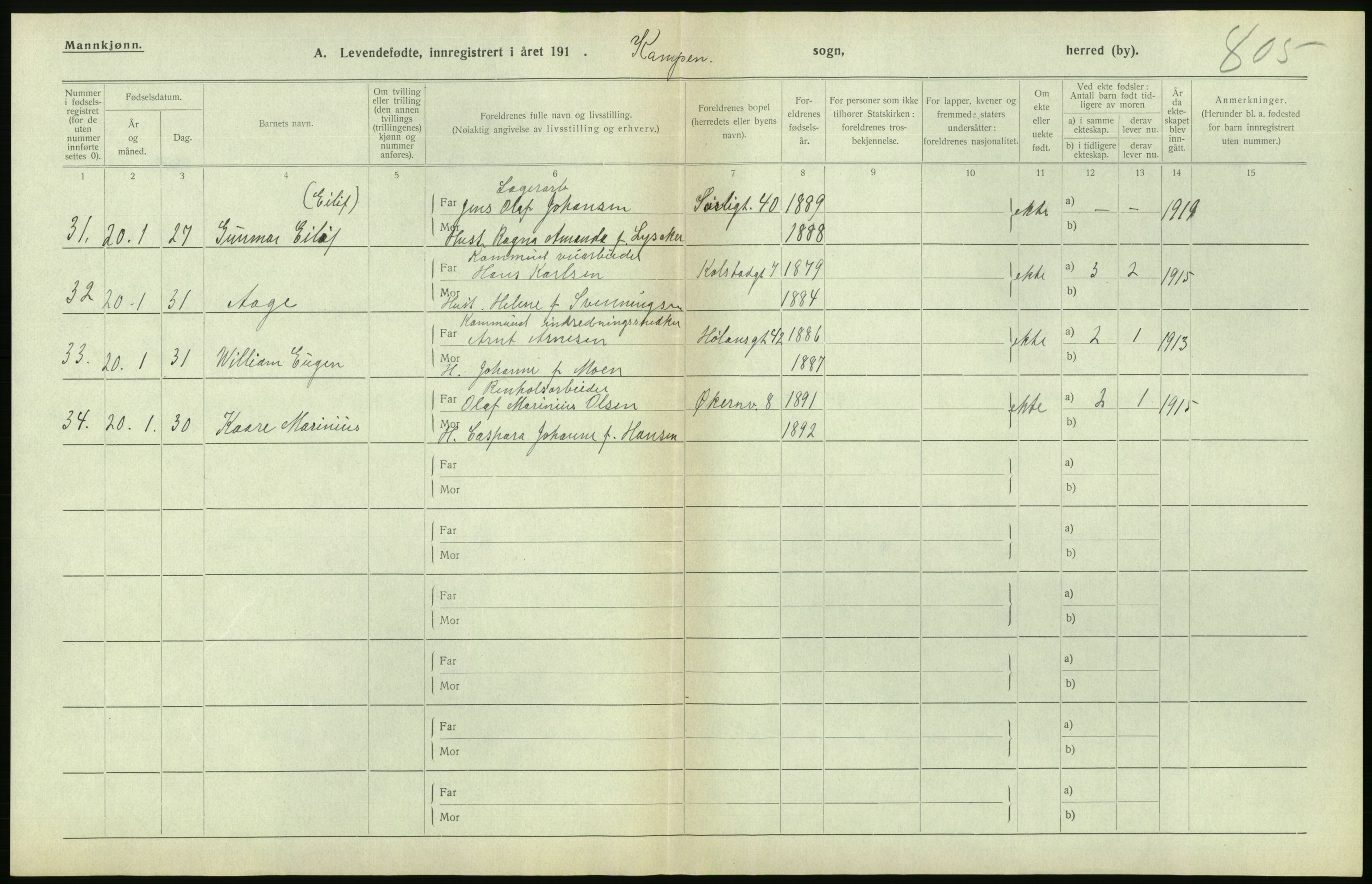 Statistisk sentralbyrå, Sosiodemografiske emner, Befolkning, AV/RA-S-2228/D/Df/Dfb/Dfbj/L0008: Kristiania: Levendefødte menn og kvinner., 1920, p. 190