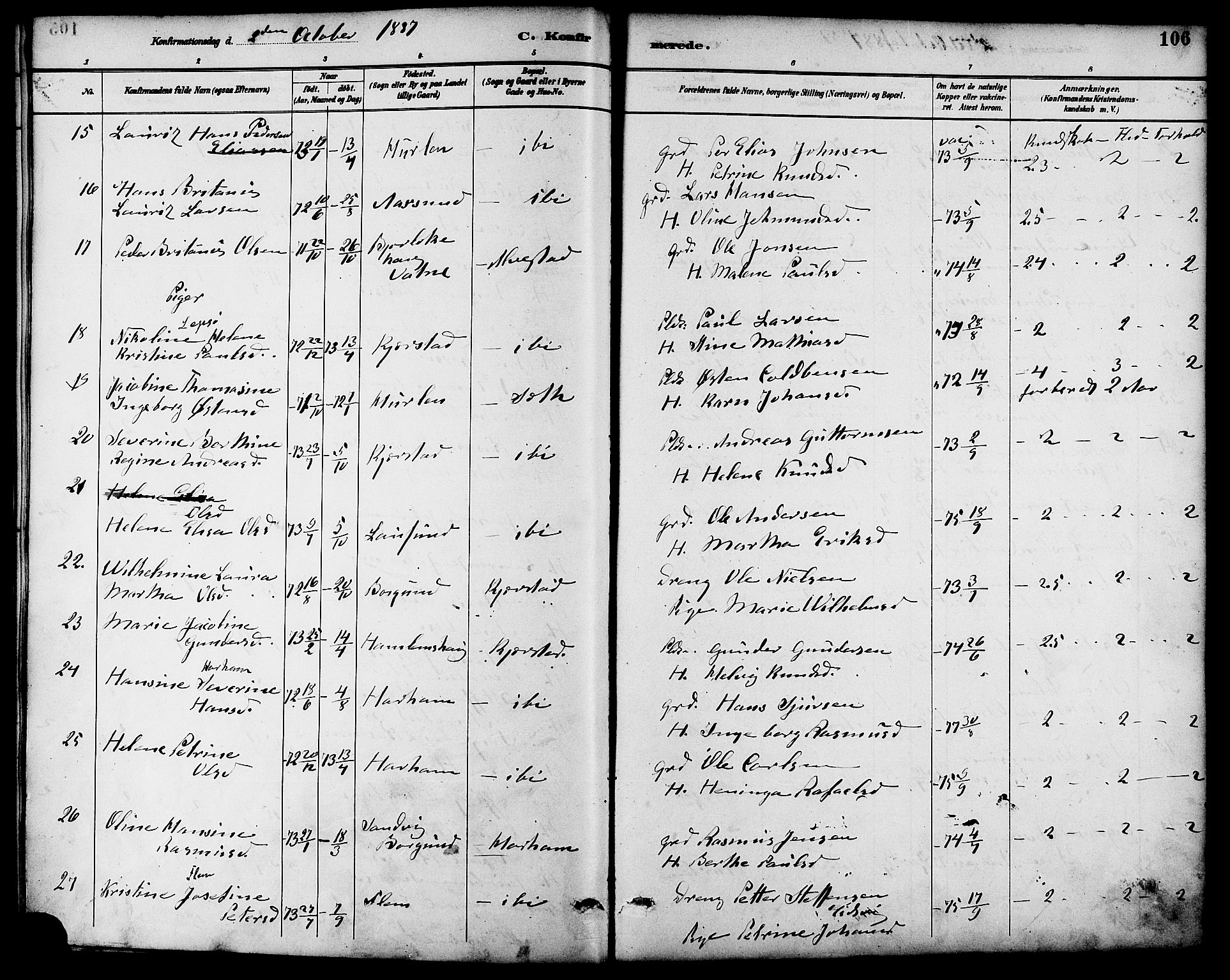 Ministerialprotokoller, klokkerbøker og fødselsregistre - Møre og Romsdal, SAT/A-1454/536/L0501: Parish register (official) no. 536A10, 1884-1896, p. 106