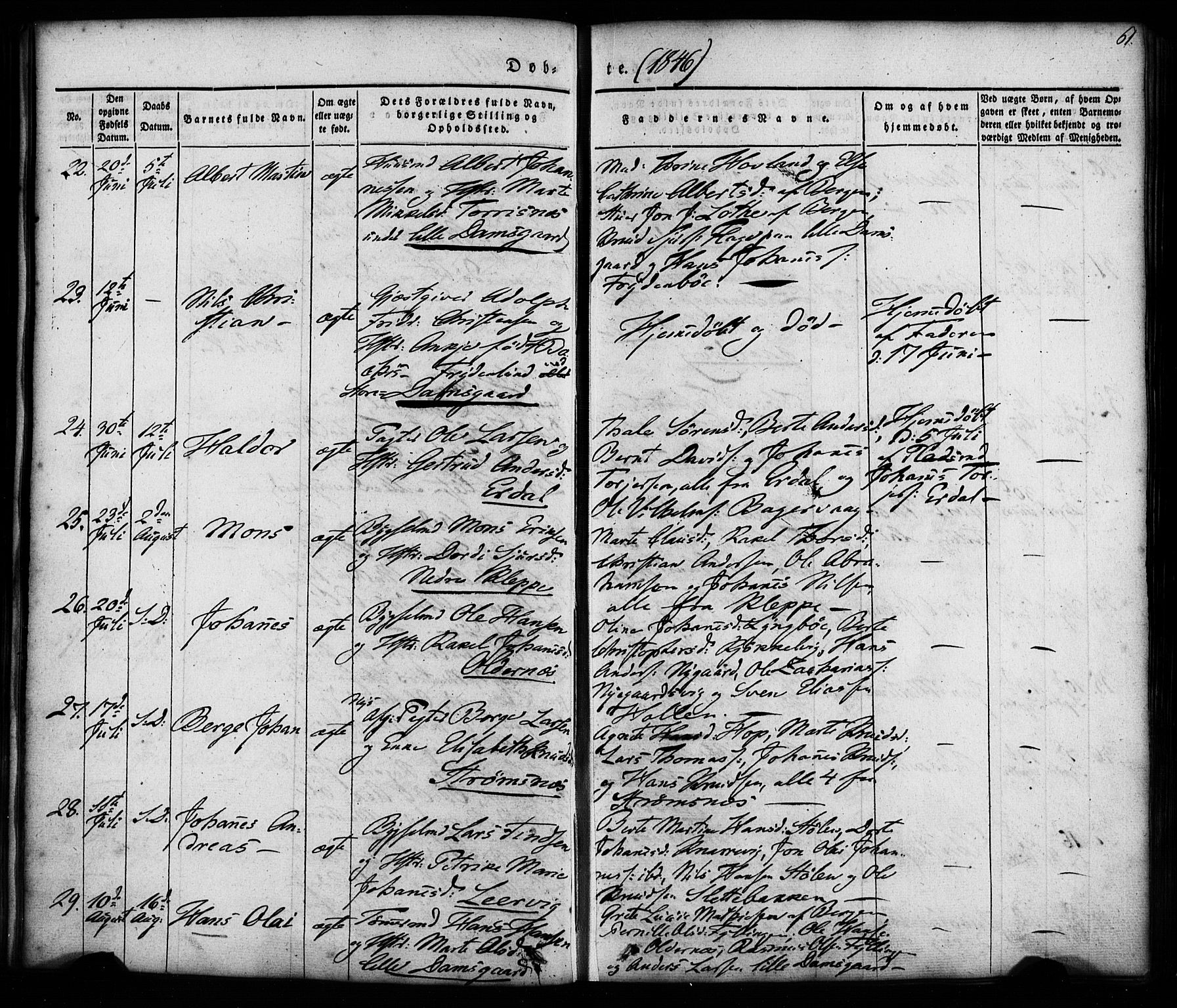 Askøy Sokneprestembete, AV/SAB-A-74101/H/Ha/Haa/Haaa/L0005: Parish register (official) no. A 5, 1836-1852, p. 61
