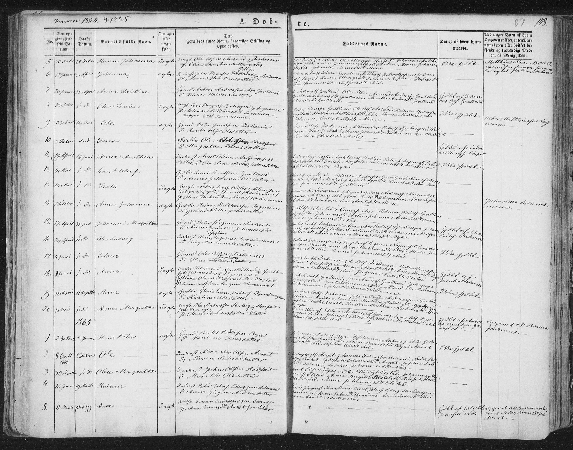 Ministerialprotokoller, klokkerbøker og fødselsregistre - Nord-Trøndelag, AV/SAT-A-1458/758/L0513: Parish register (official) no. 758A02 /3, 1839-1868, p. 87