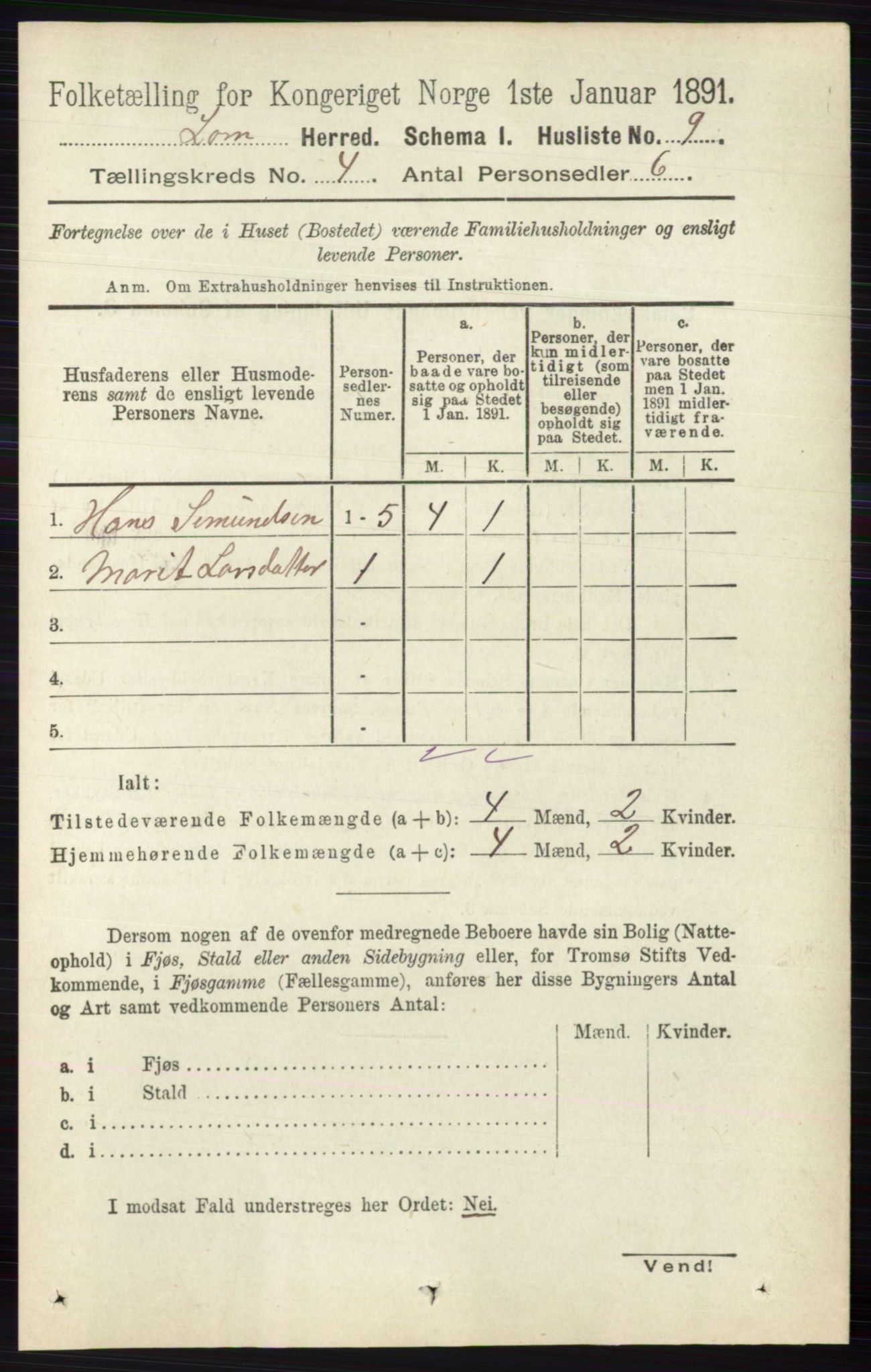 RA, 1891 census for 0514 Lom, 1891, p. 1464