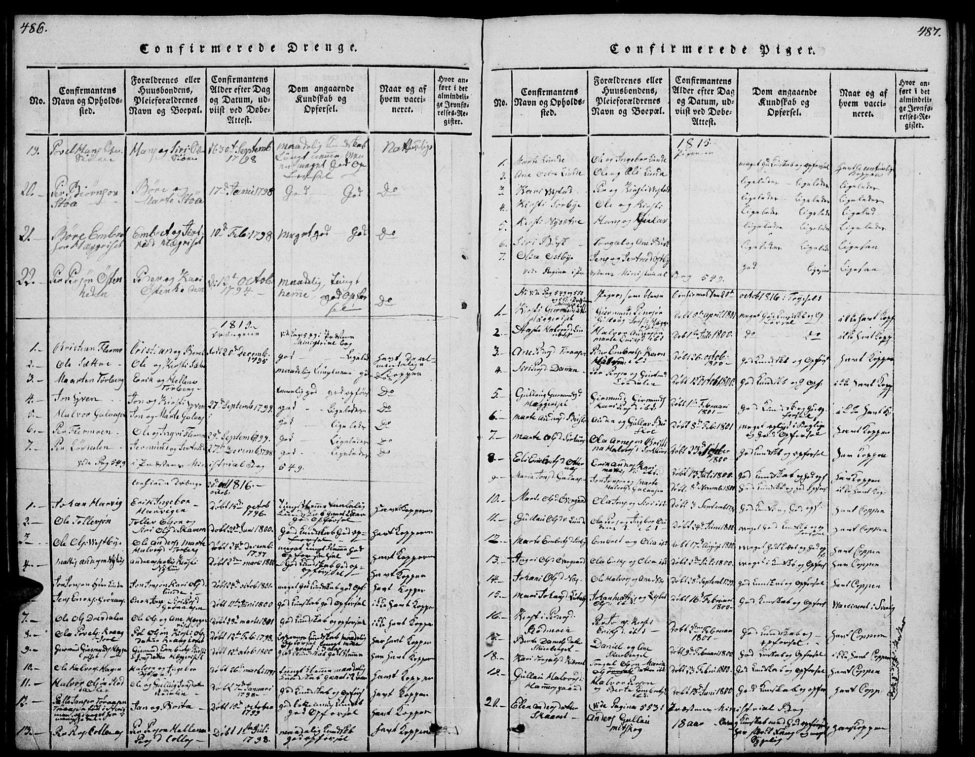 Trysil prestekontor, SAH/PREST-046/H/Ha/Hab/L0004: Parish register (copy) no. 4, 1814-1841, p. 486-487