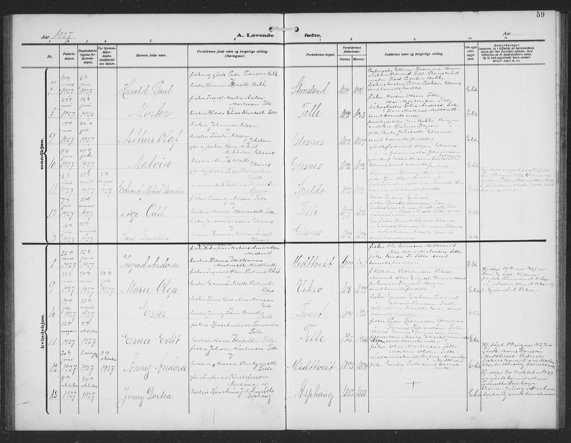 Sund sokneprestembete, AV/SAB-A-99930: Parish register (copy) no. C 1, 1913-1928, p. 59