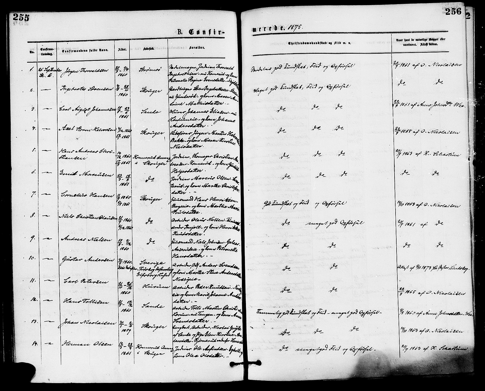 Skoger kirkebøker, AV/SAKO-A-59/F/Fa/L0005: Parish register (official) no. I 5, 1873-1884, p. 255-256