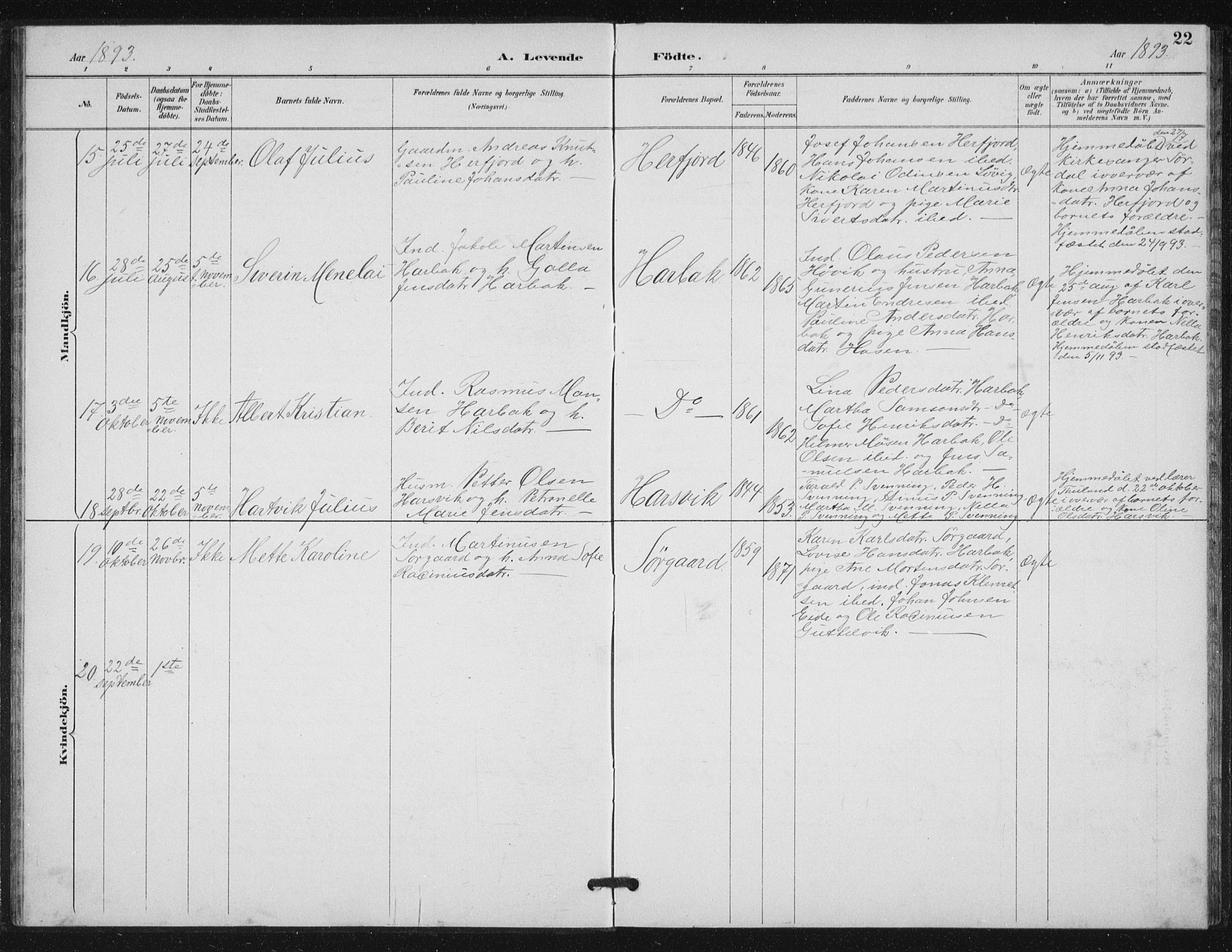 Ministerialprotokoller, klokkerbøker og fødselsregistre - Sør-Trøndelag, AV/SAT-A-1456/656/L0698: Parish register (copy) no. 656C04, 1890-1904, p. 22