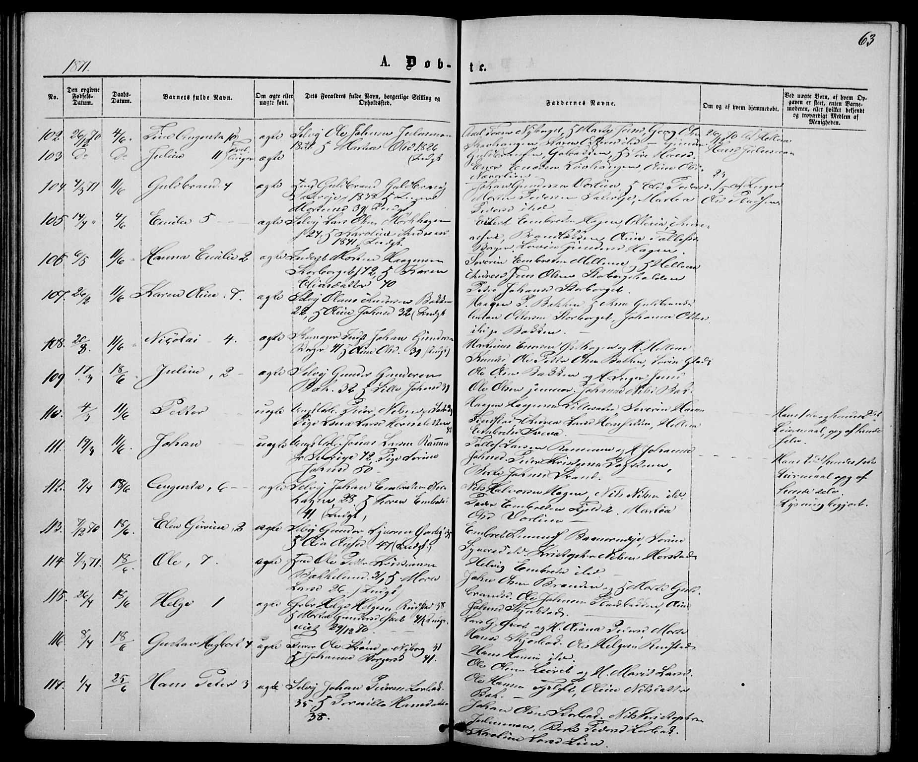 Elverum prestekontor, AV/SAH-PREST-044/H/Ha/Hab/L0004: Parish register (copy) no. 4, 1866-1874, p. 63